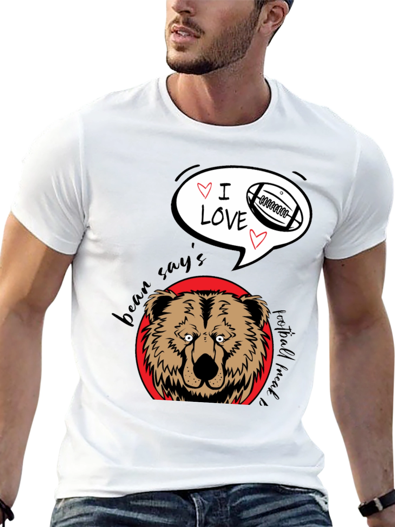 Bear Says I Love Football Black Graphic Tee