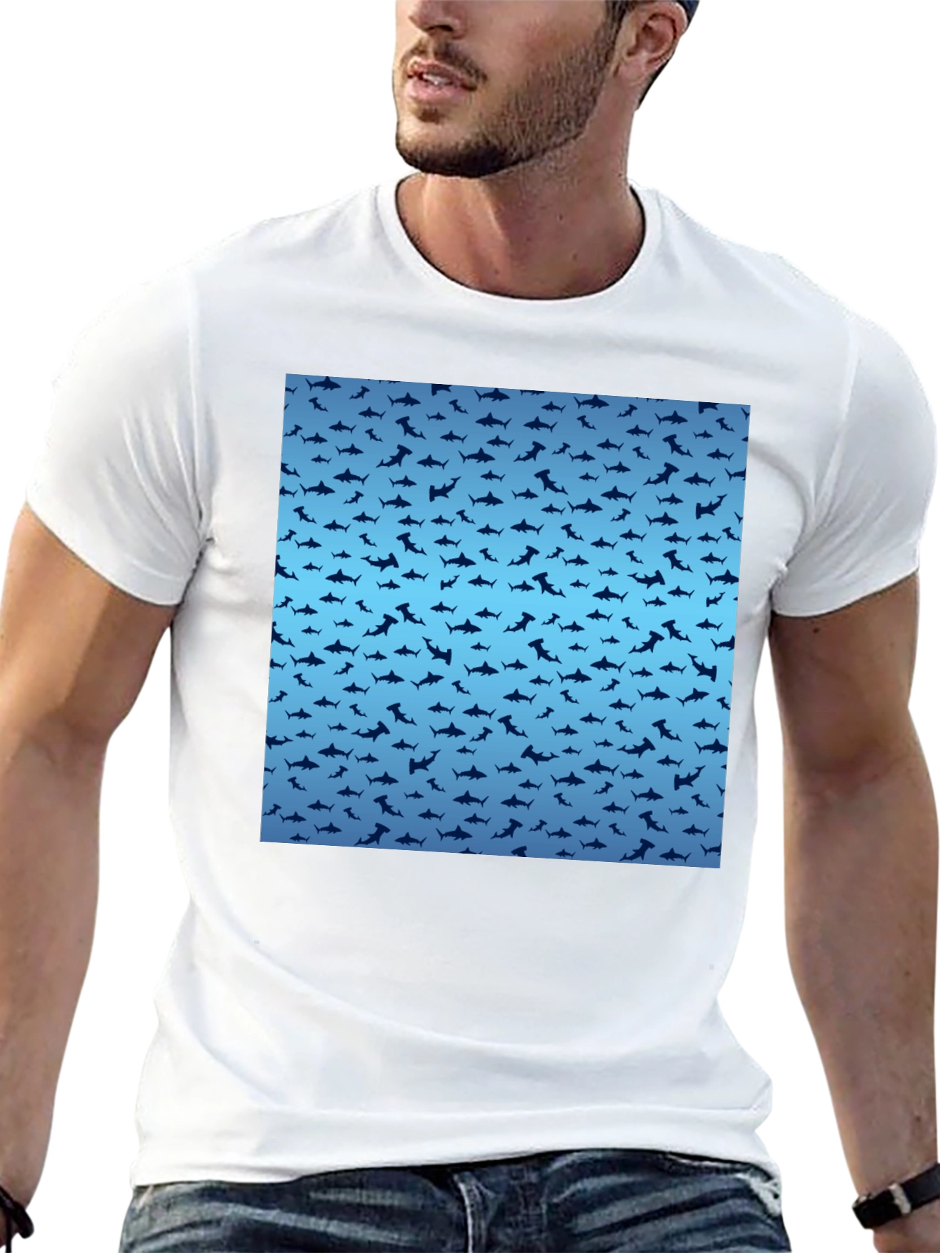 Shark Pattern T-Shirt - Stylish Mens Tee