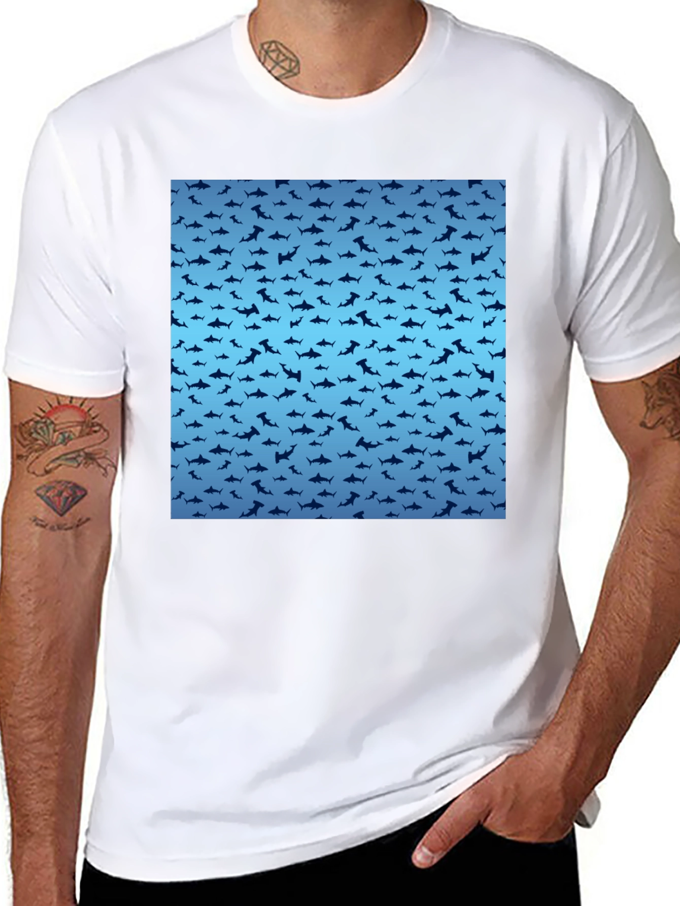 Shark Pattern T-Shirt - Stylish Mens Tee