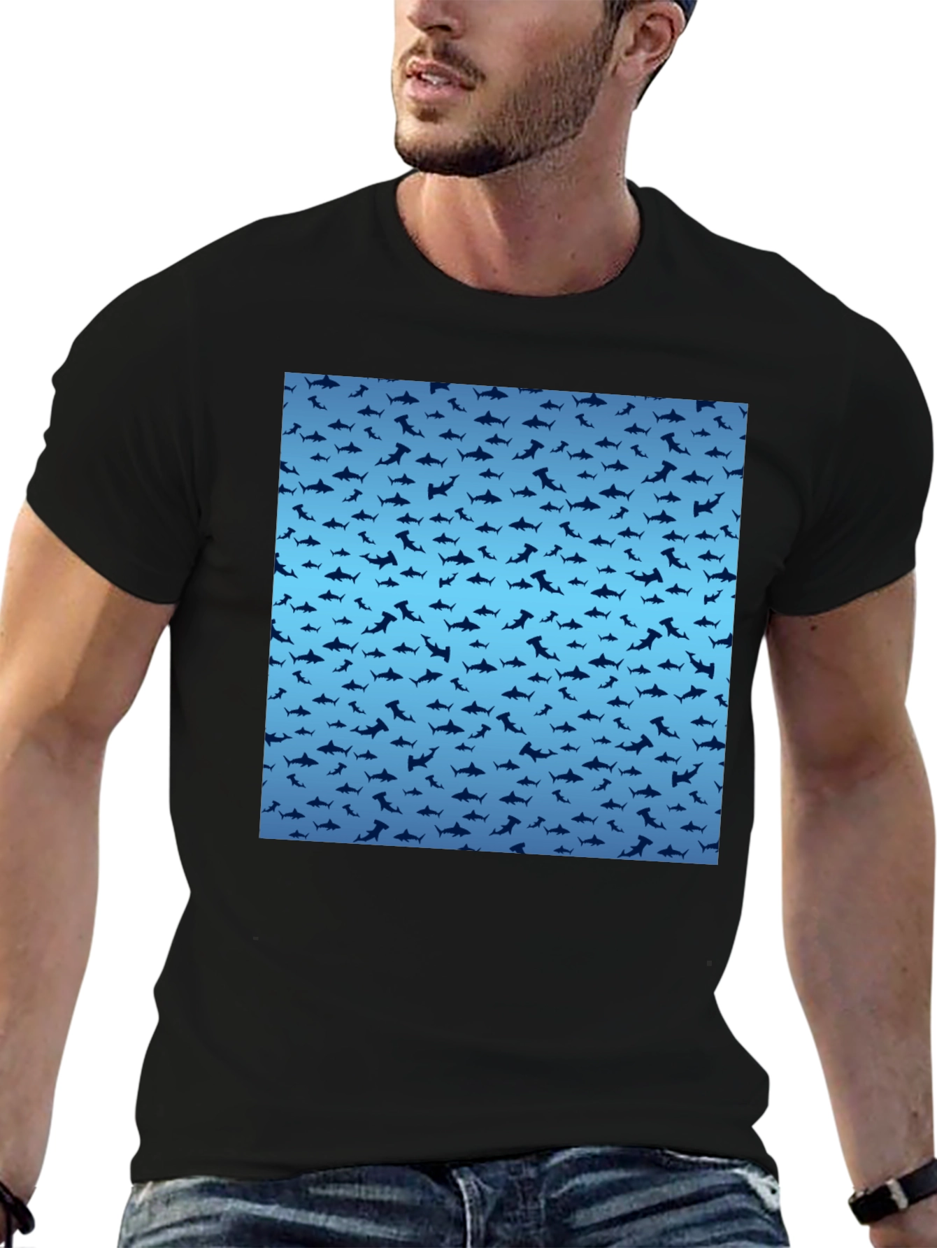 Shark Pattern T-Shirt - Stylish Mens Tee