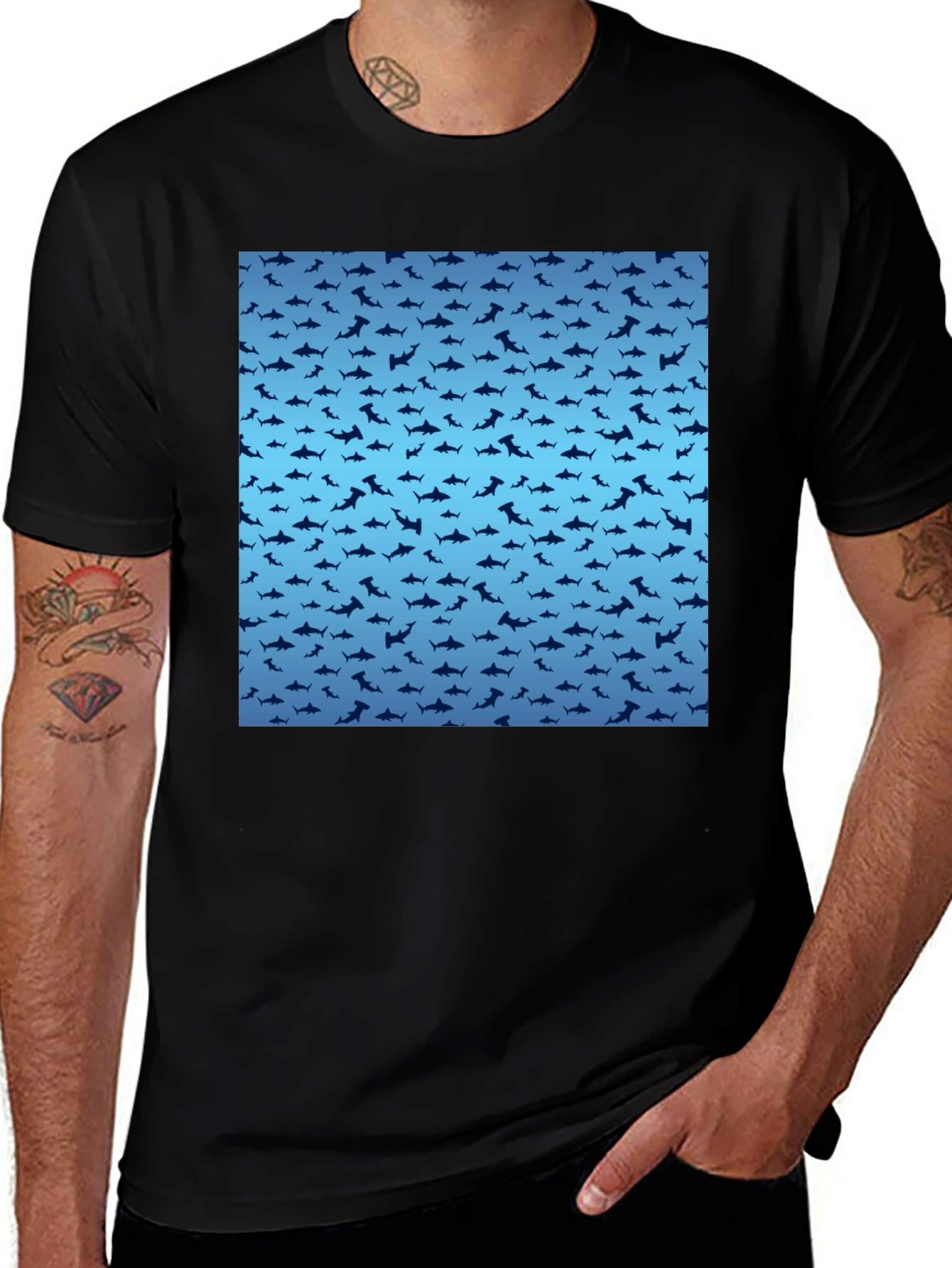 Shark Pattern T-Shirt - Stylish Mens Tee