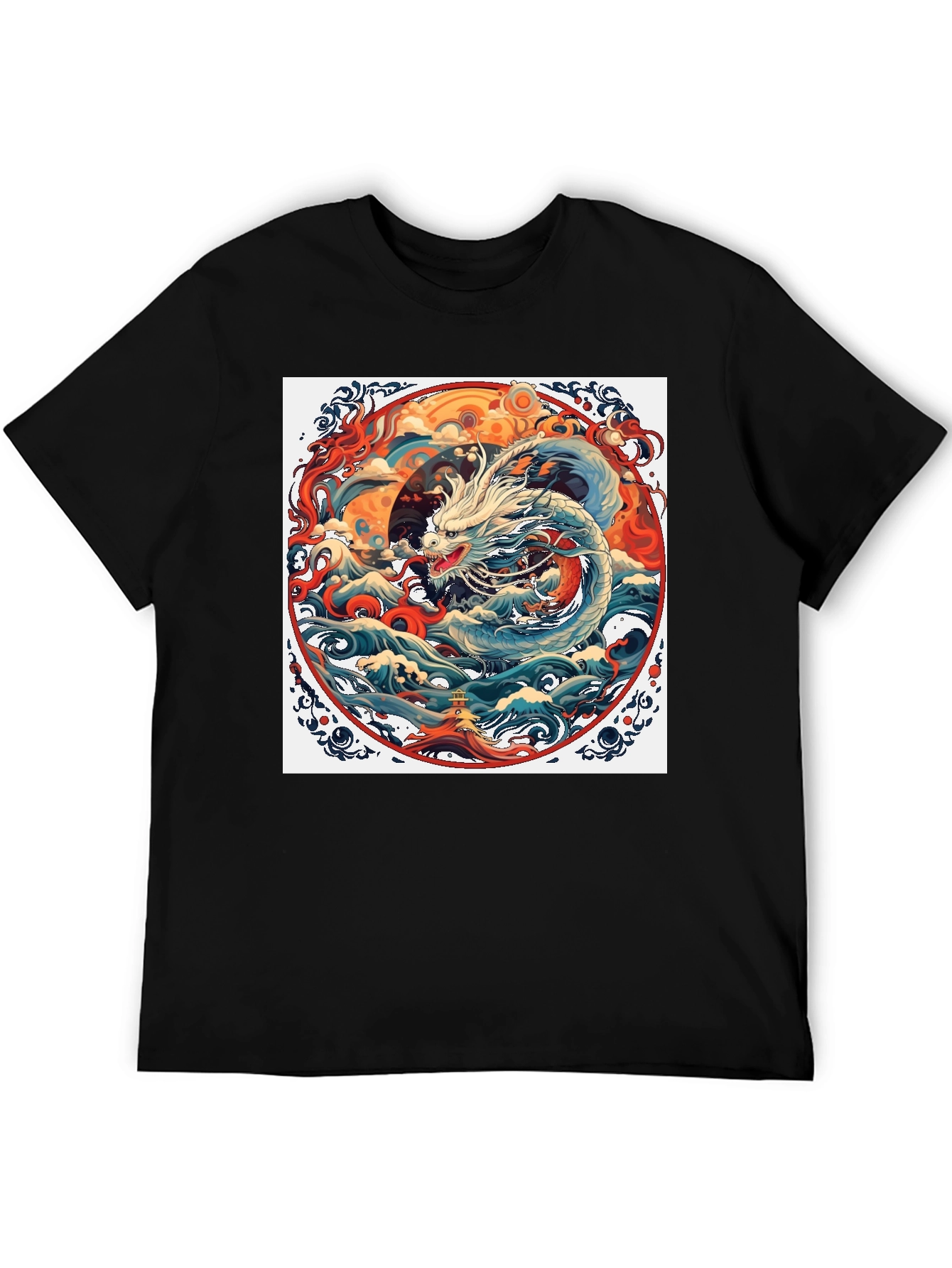 Dragon Wave Graphic Tee - Unique Artistic Design
