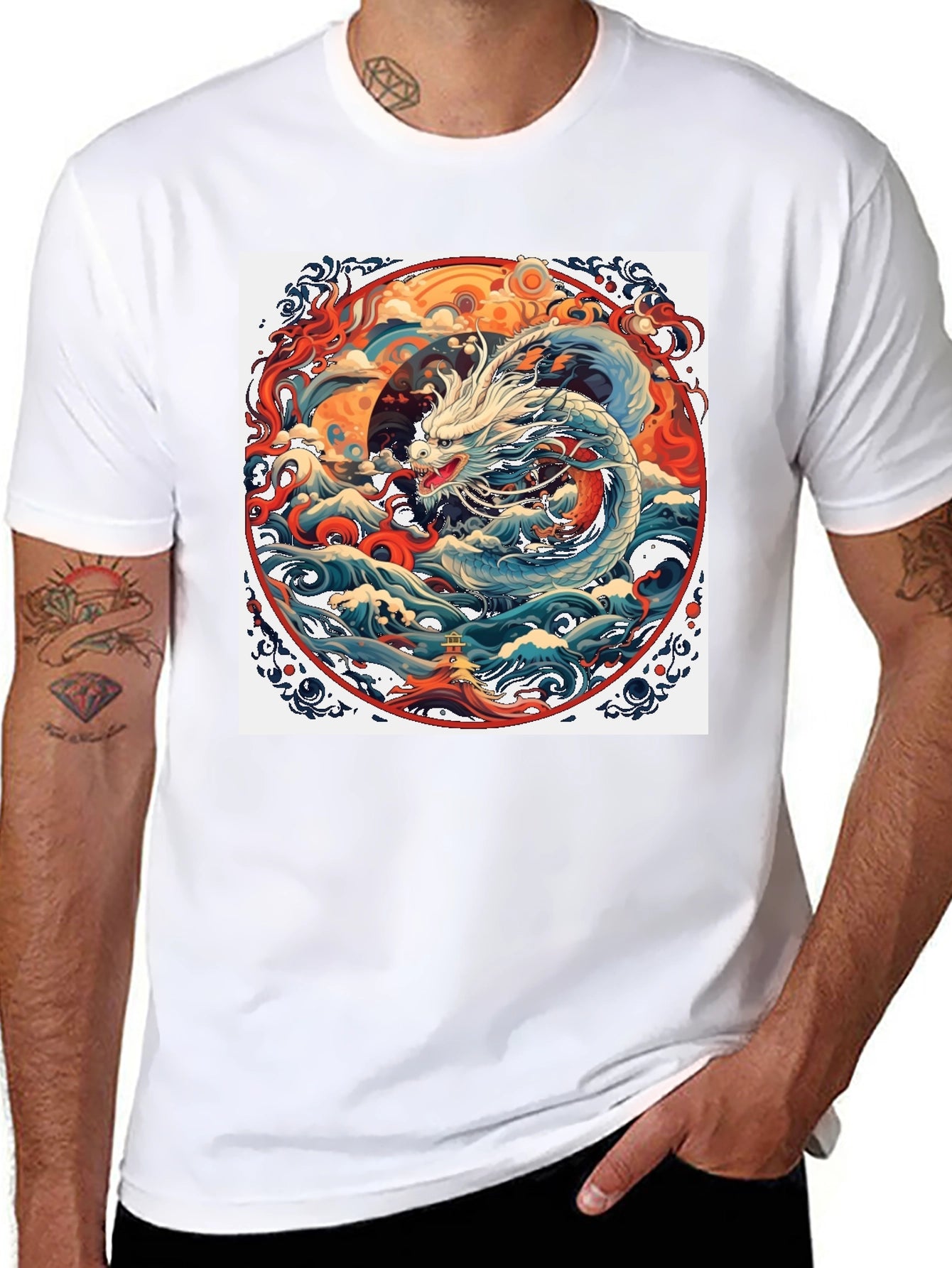 Dragon Wave Graphic Tee - Unique Artistic Design