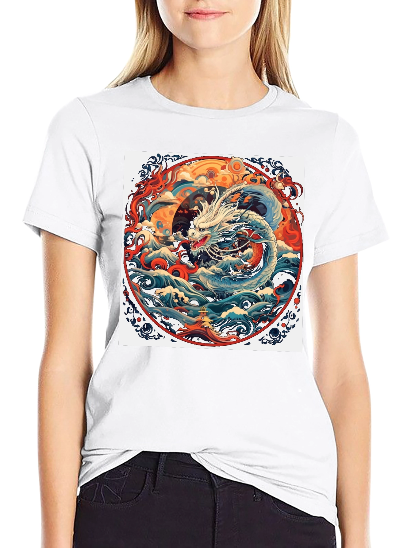 Dragon Wave Graphic Tee - Unique Artistic Design