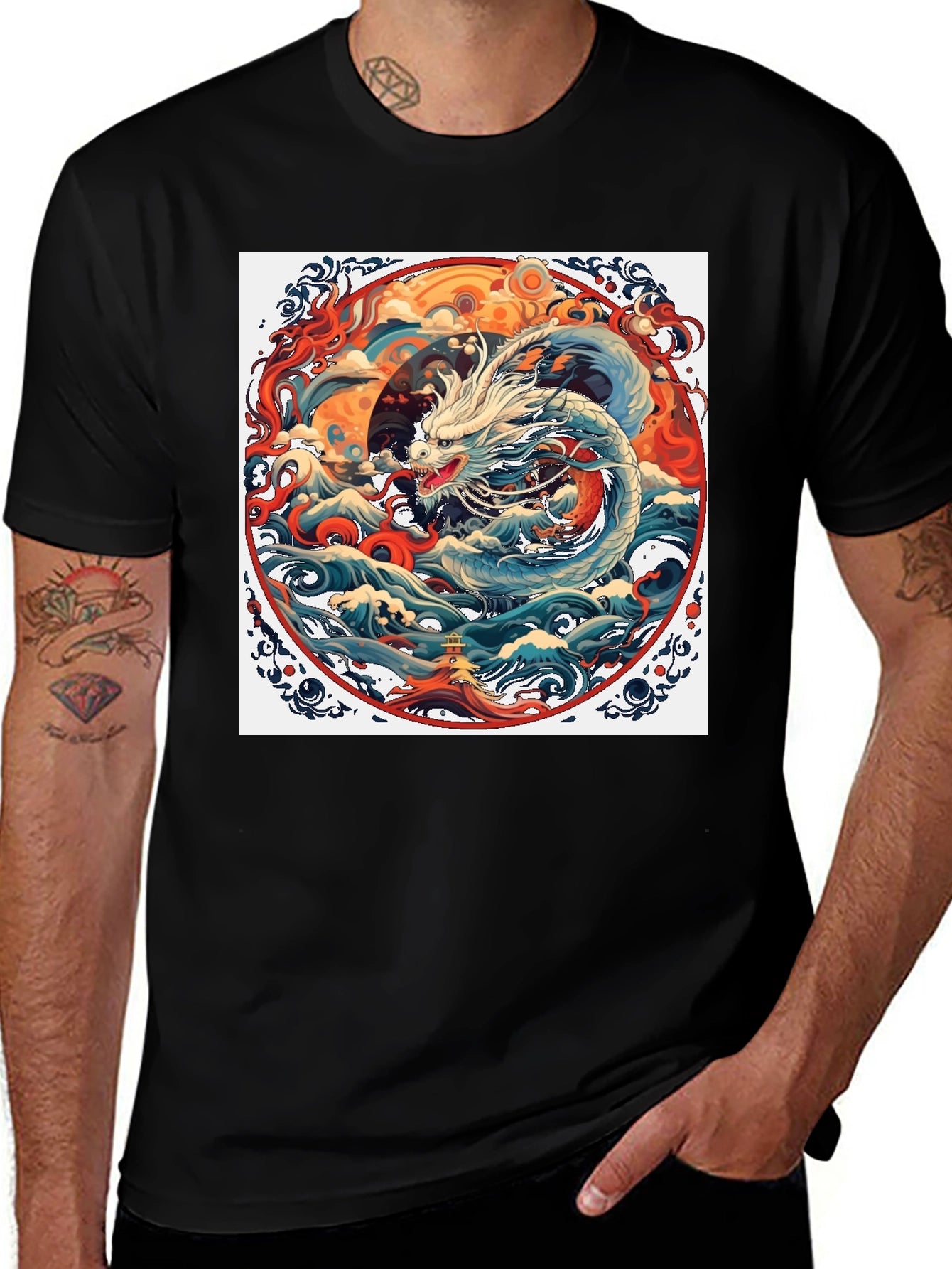 Dragon Wave Graphic Tee - Unique Artistic Design