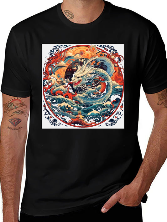 Dragon Wave Graphic Tee - Unique Artistic Design