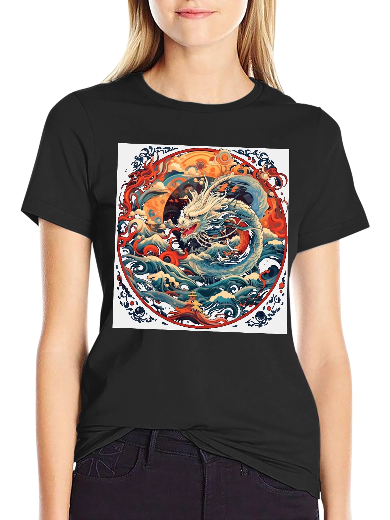 Dragon Wave Graphic Tee - Unique Artistic Design