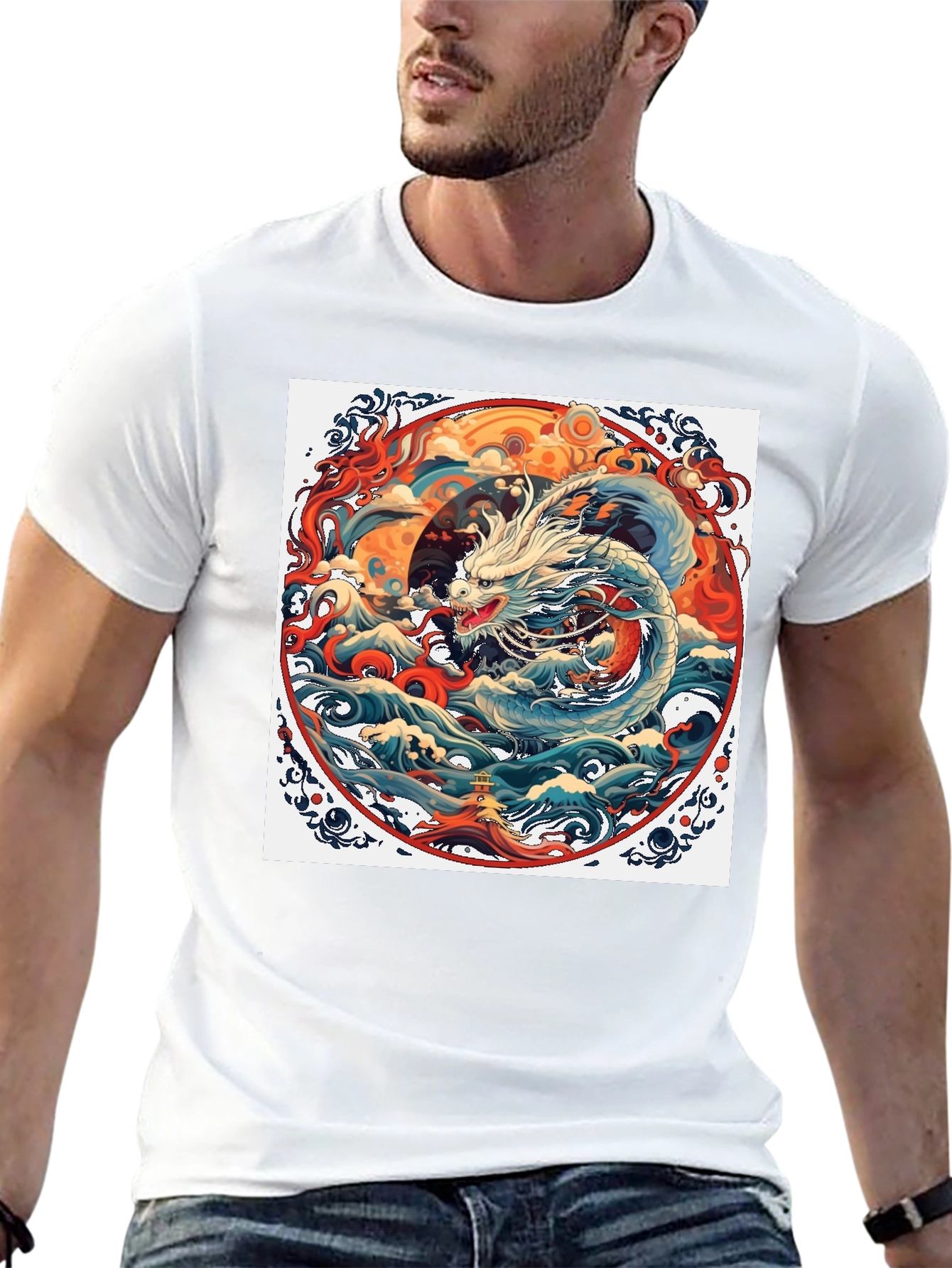 Dragon Wave Graphic Tee - Unique Artistic Design