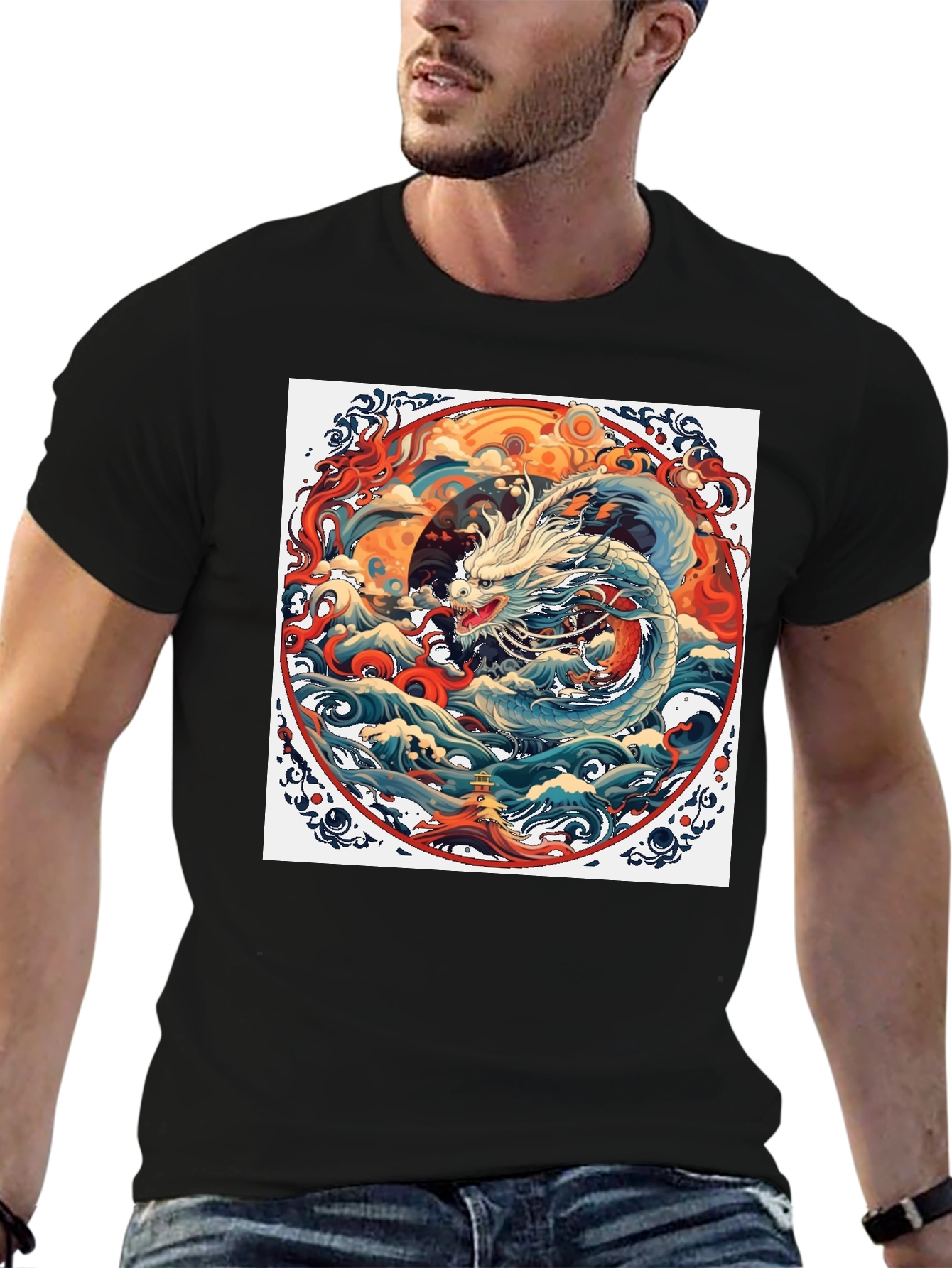 Dragon Wave Graphic Tee - Unique Artistic Design