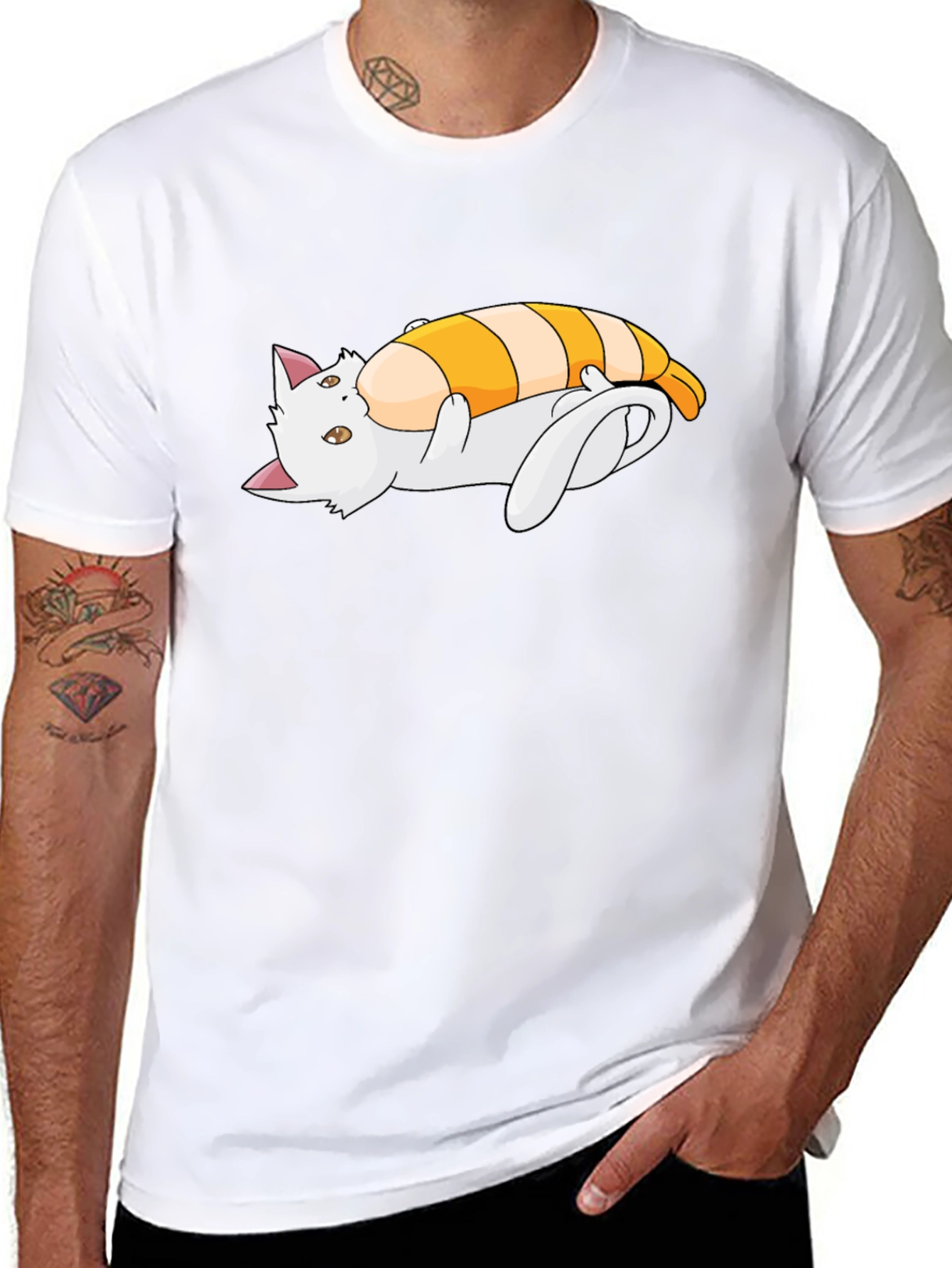 Cat Sushi Roll Graphic T-Shirt