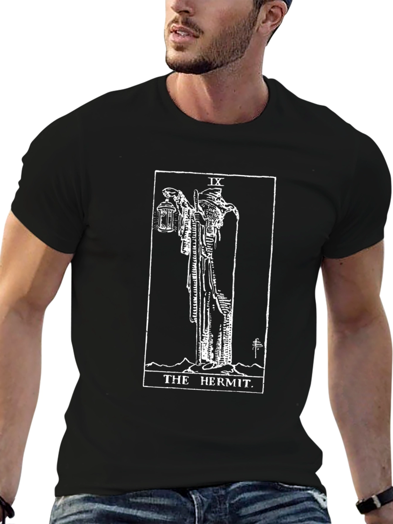 The Hermit Tarot Card Graphic T-Shirt - Black