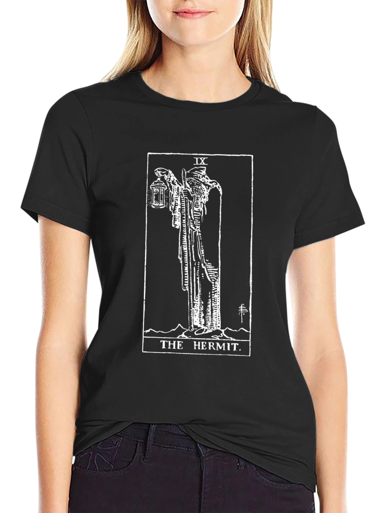 The Hermit Tarot Card Graphic T-Shirt - Black
