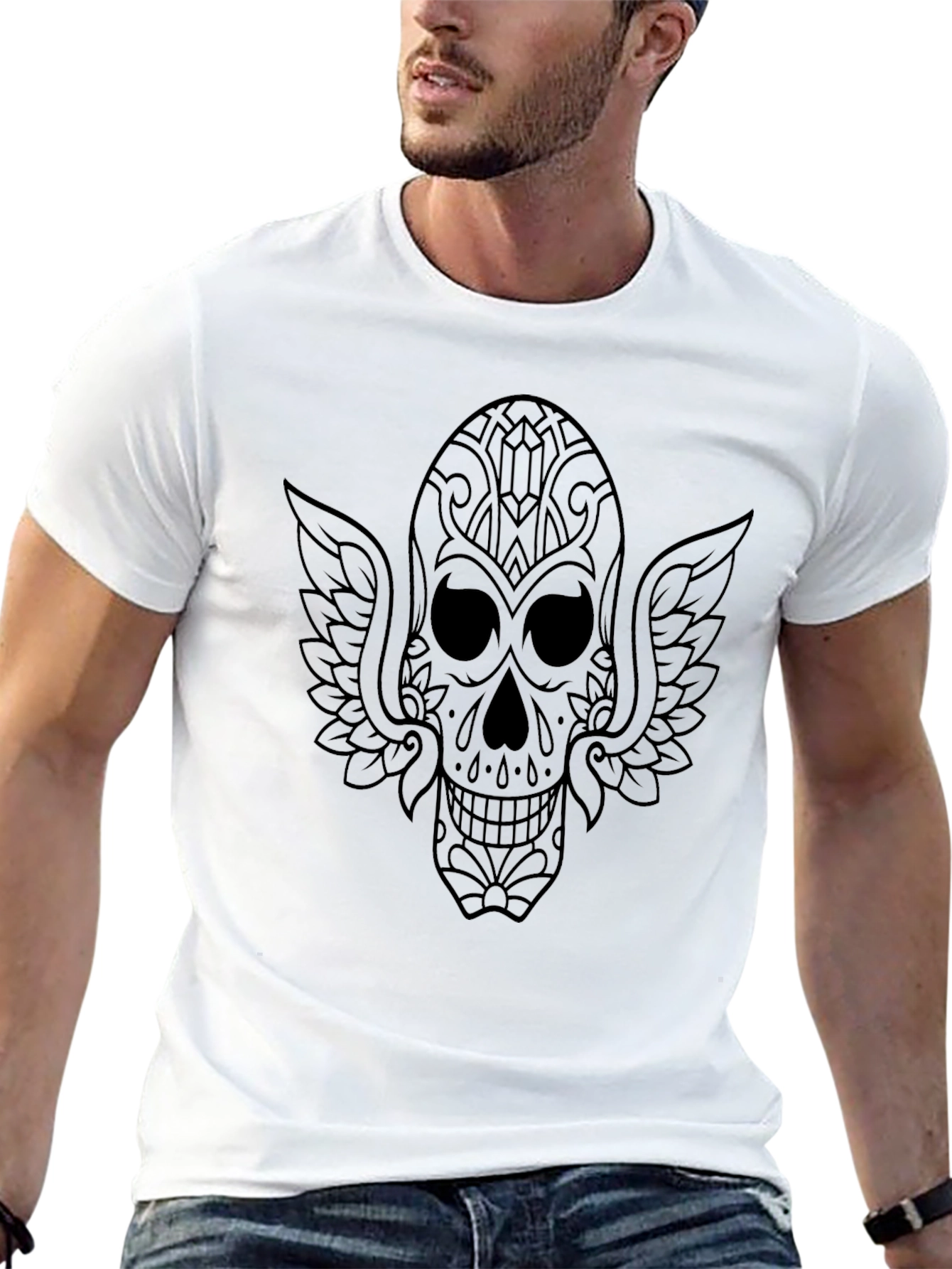 Sugar Skull Winged T-Shirt - Mens Black Tee