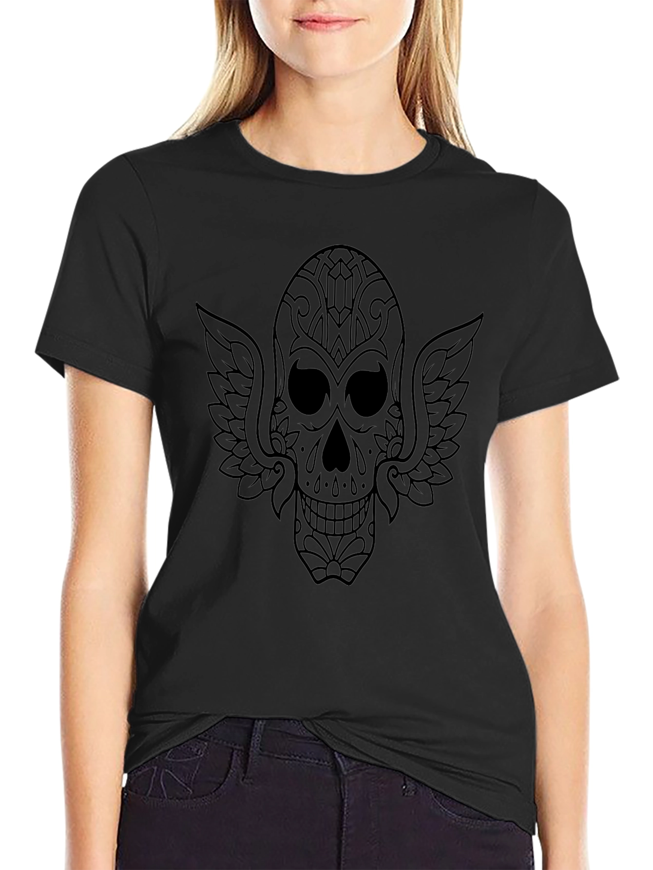 Sugar Skull Winged T-Shirt - Mens Black Tee