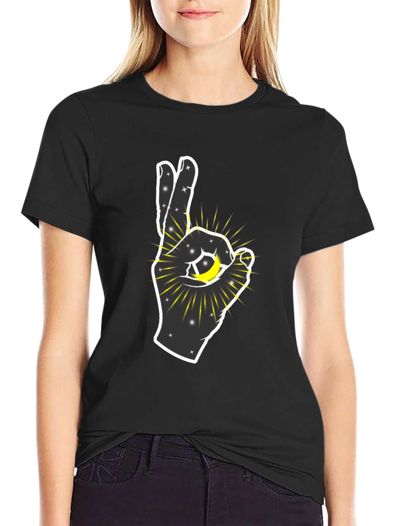 Cosmic Hand Graphic T-Shirt - Black