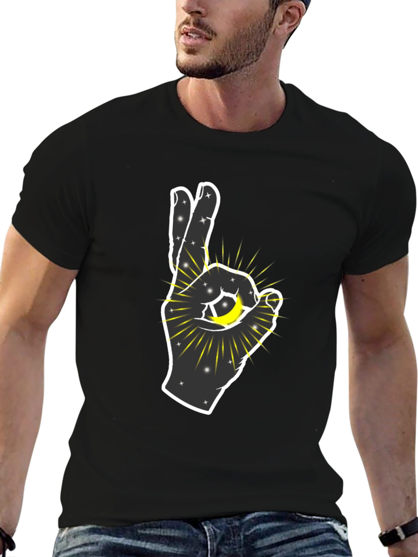Cosmic Hand Graphic T-Shirt - Black
