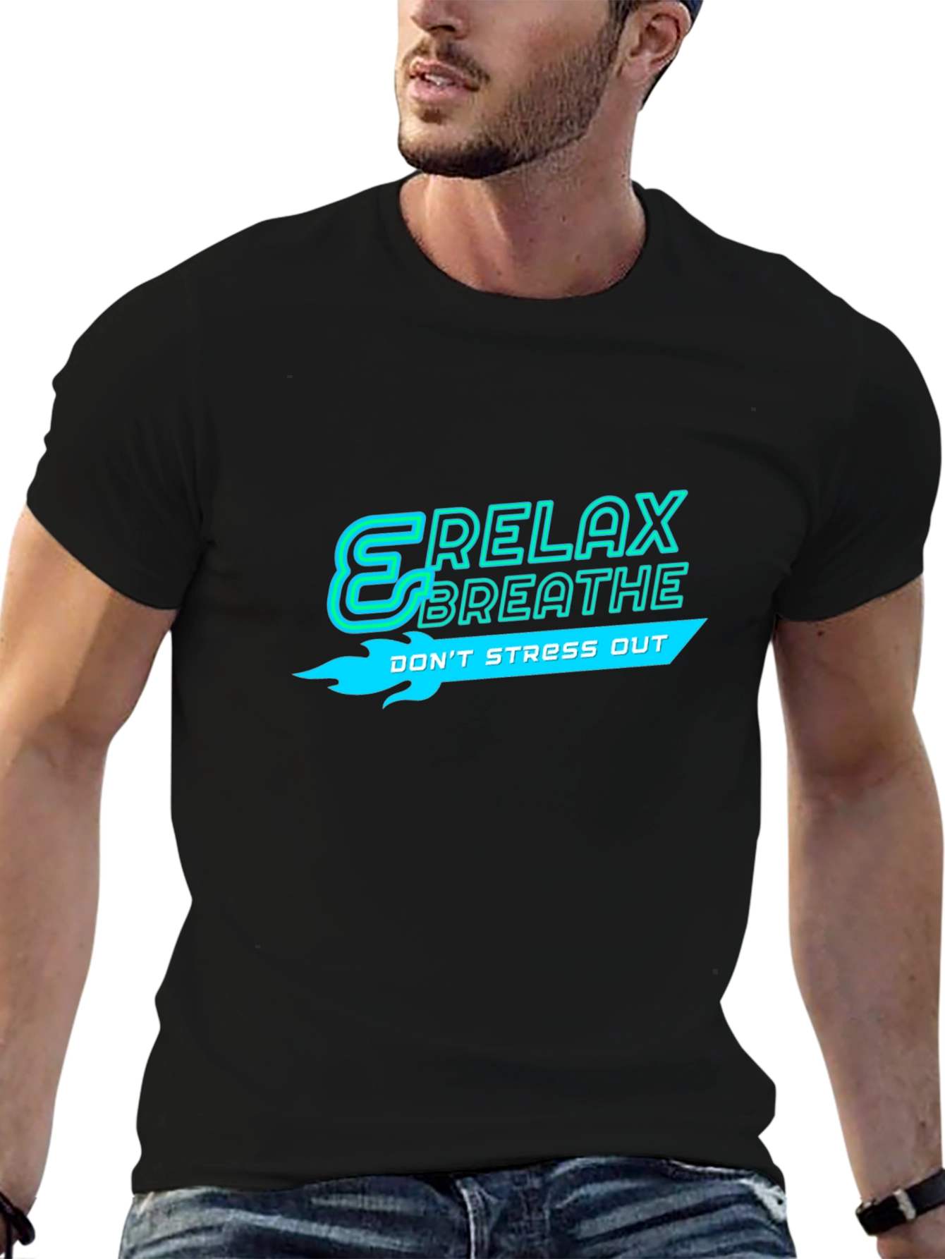 Relax Breathe Graphic Black T-Shirt