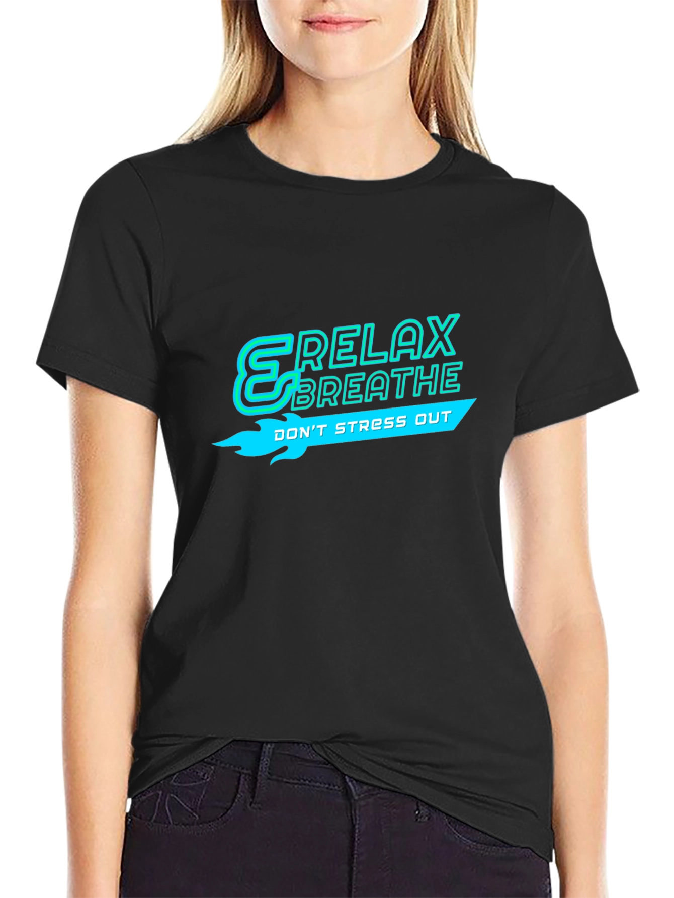 Relax Breathe Graphic Black T-Shirt