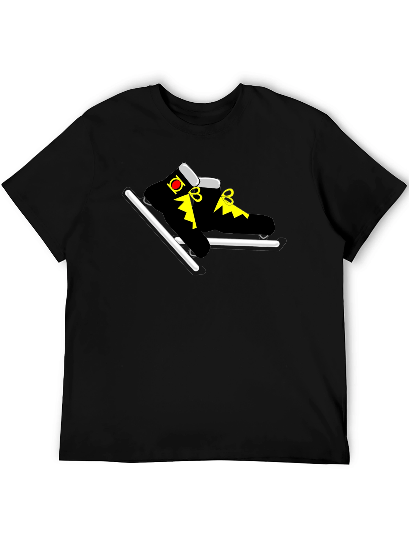 Black T-Shirt with Cartoon Skates Graphic