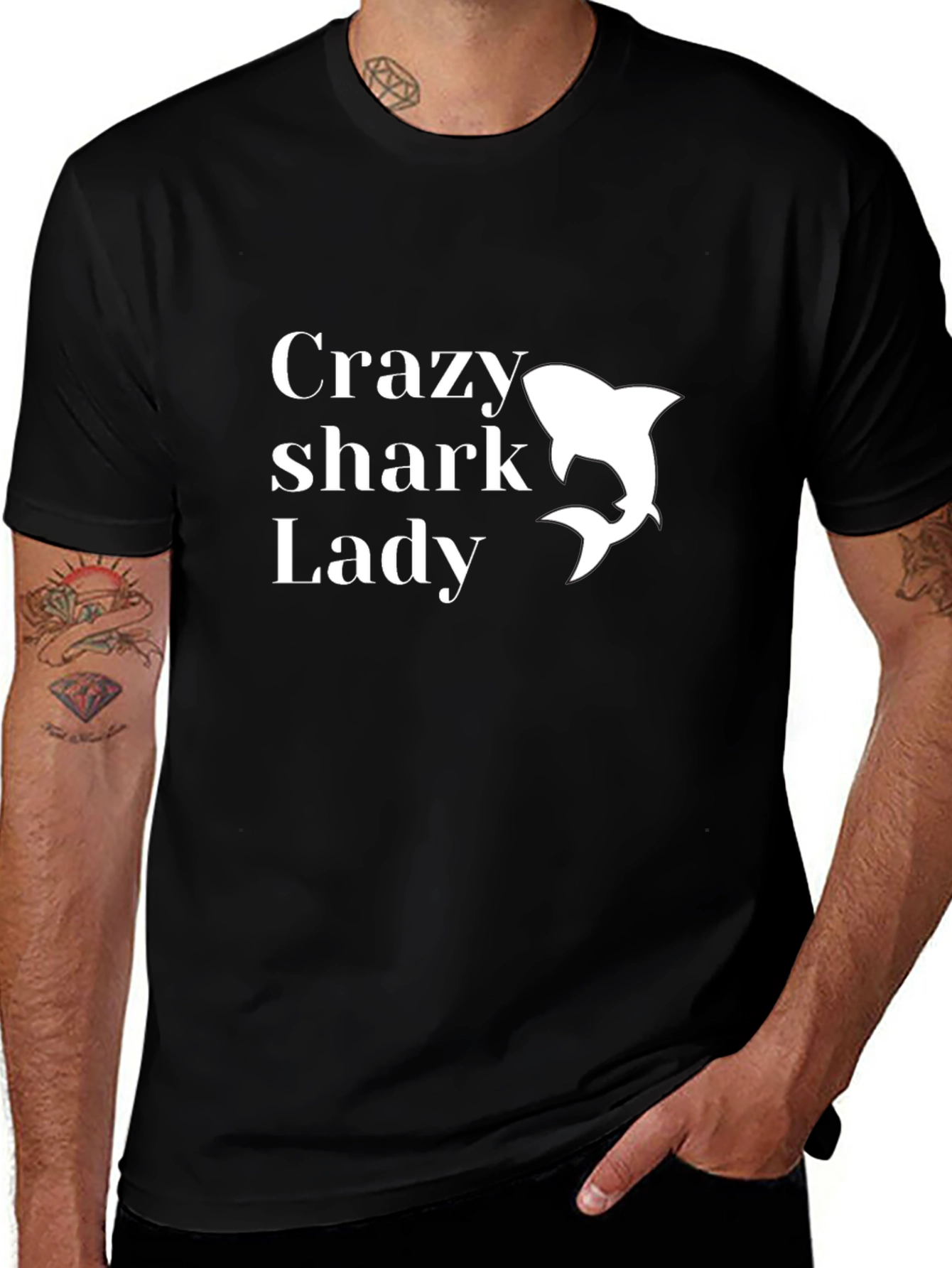 Crazy Shark Lady T-Shirt - Black