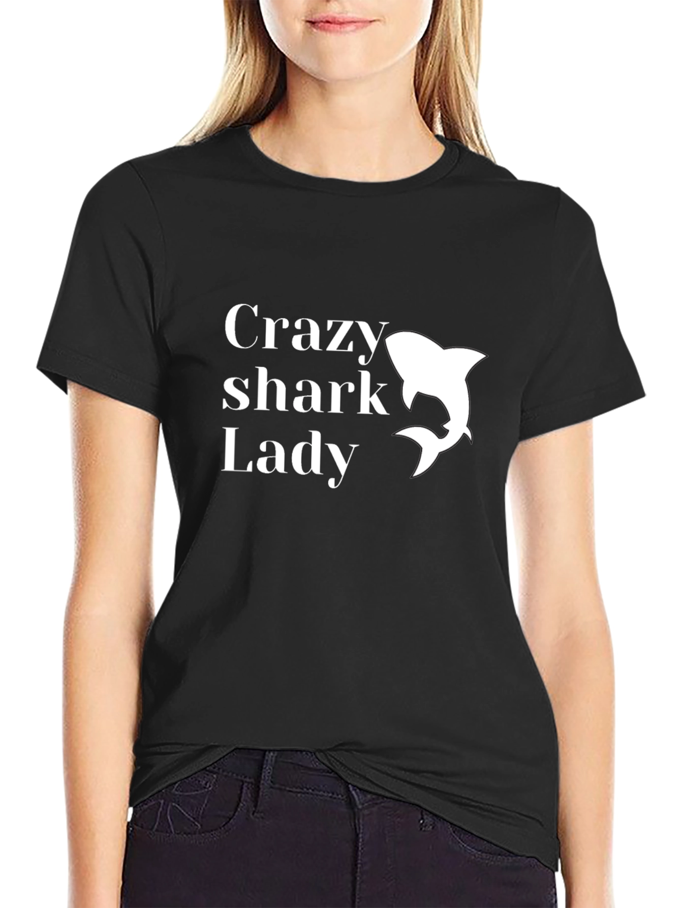 Crazy Shark Lady T-Shirt - Black