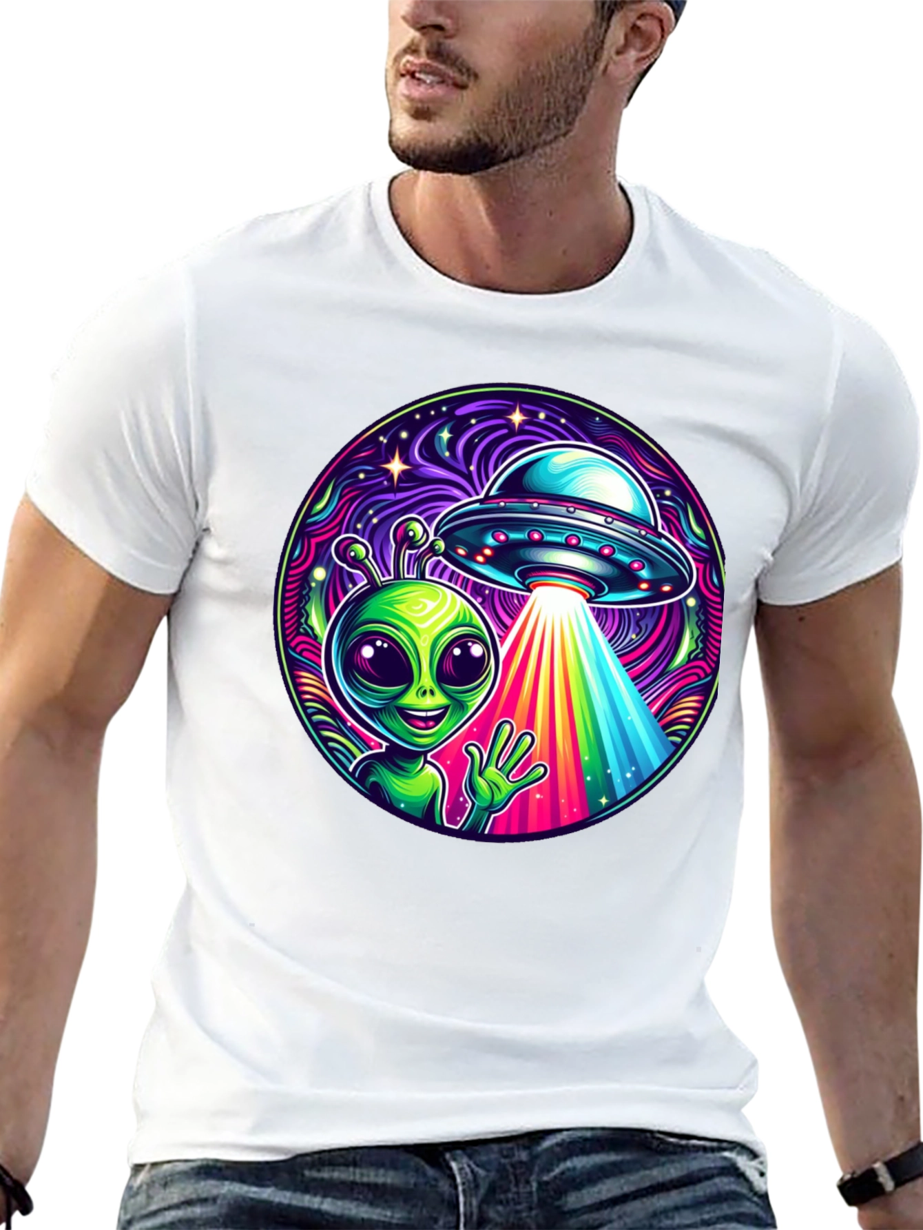 Alien UFO Abduction Graphic T-Shirt - Trendy and Unique!