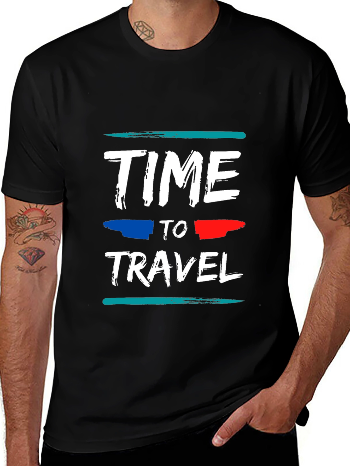 Time to Travel Graphic Tee - Black Cotton T-Shirt