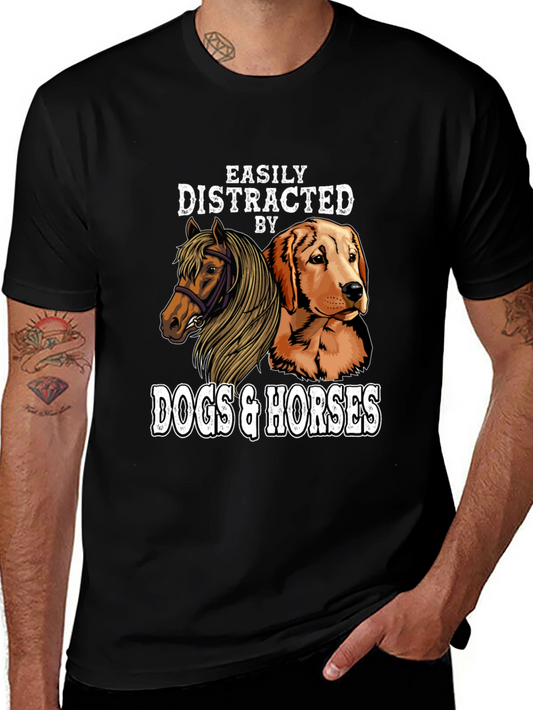 Easily Distracted By Dogs & Horses Graphic T-Shirt