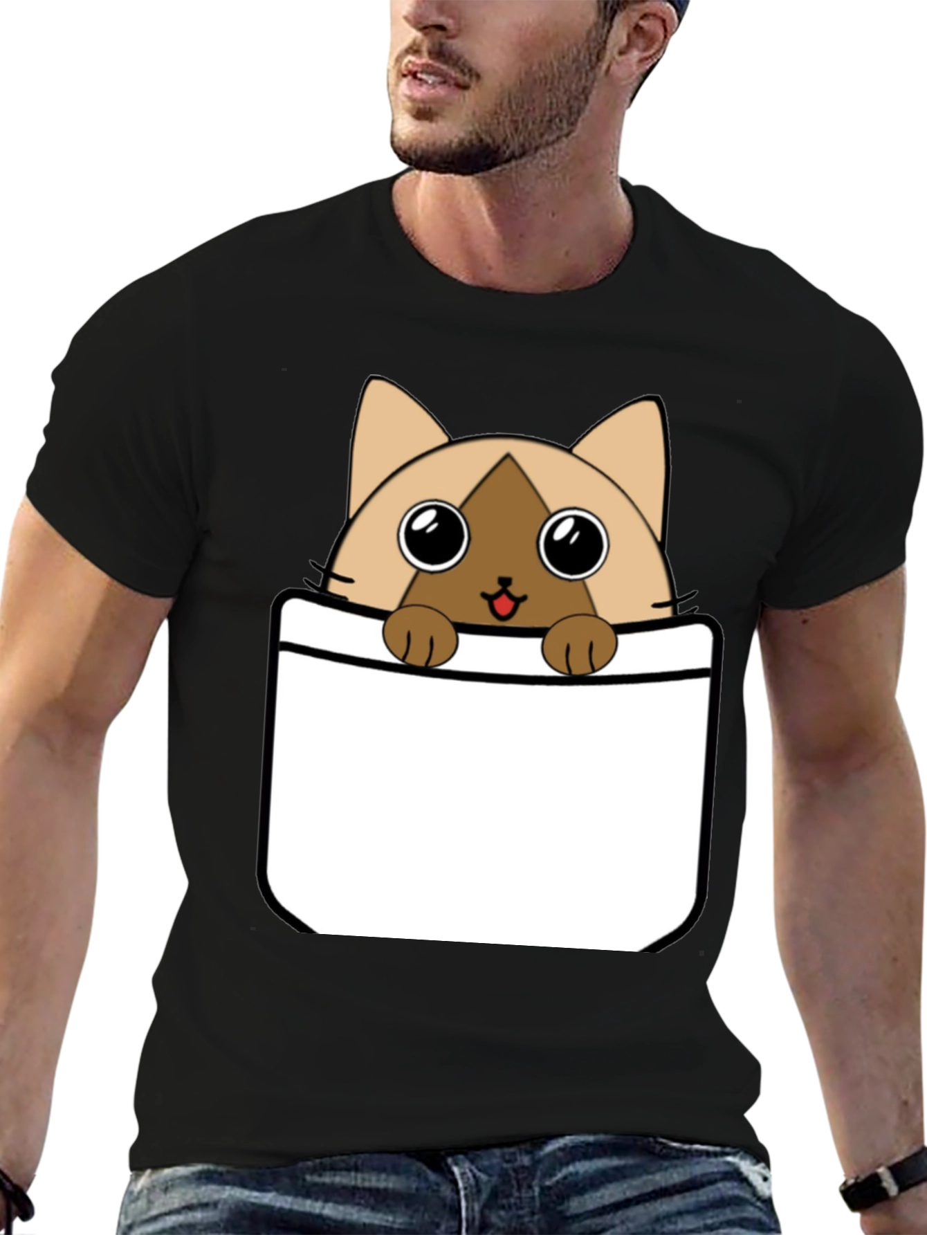 Cat Pocket T-Shirt: Cute Cartoon Kitten Tee