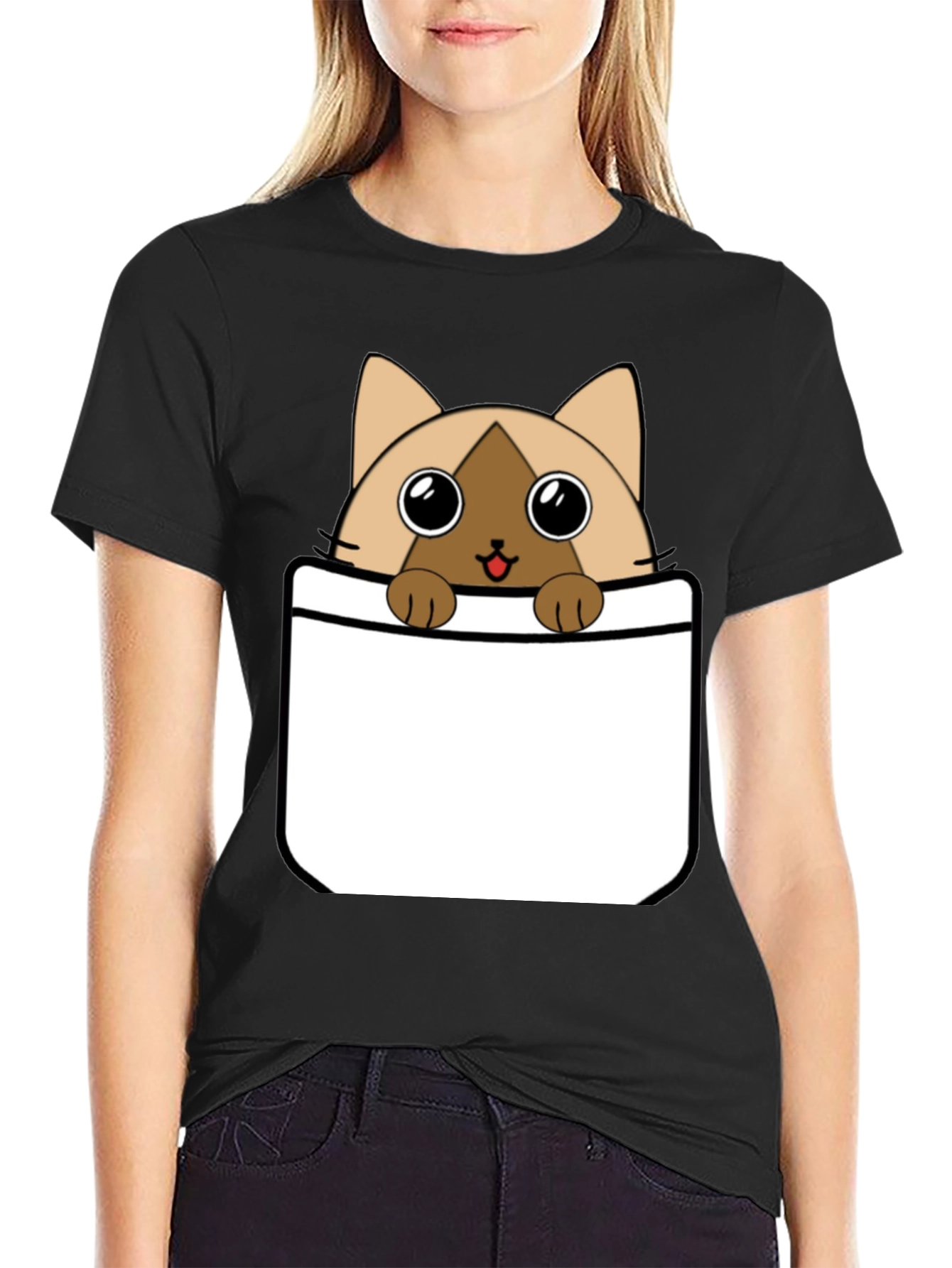 Cat Pocket T-Shirt: Cute Cartoon Kitten Tee