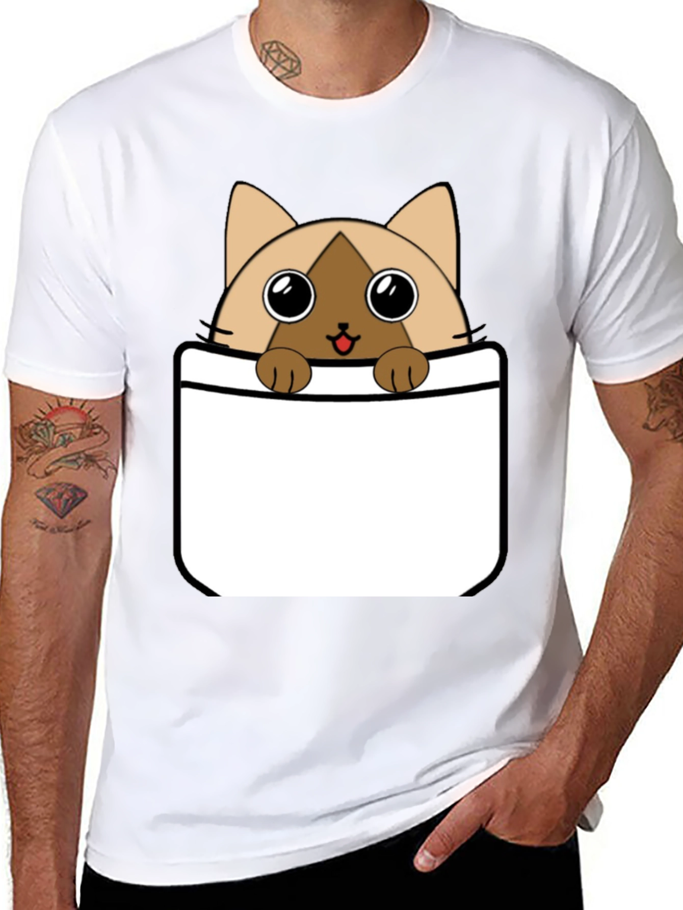 Cat Pocket T-Shirt: Cute Cartoon Kitten Tee