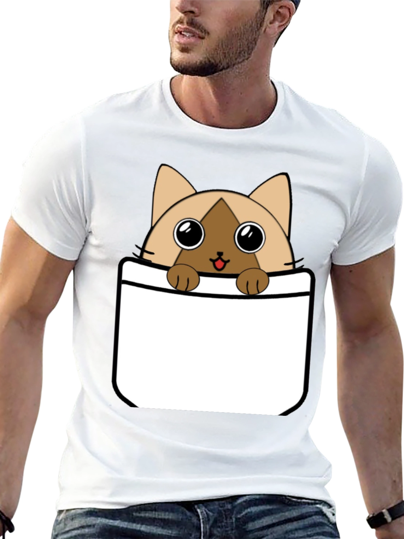 Cat Pocket T-Shirt: Cute Cartoon Kitten Tee