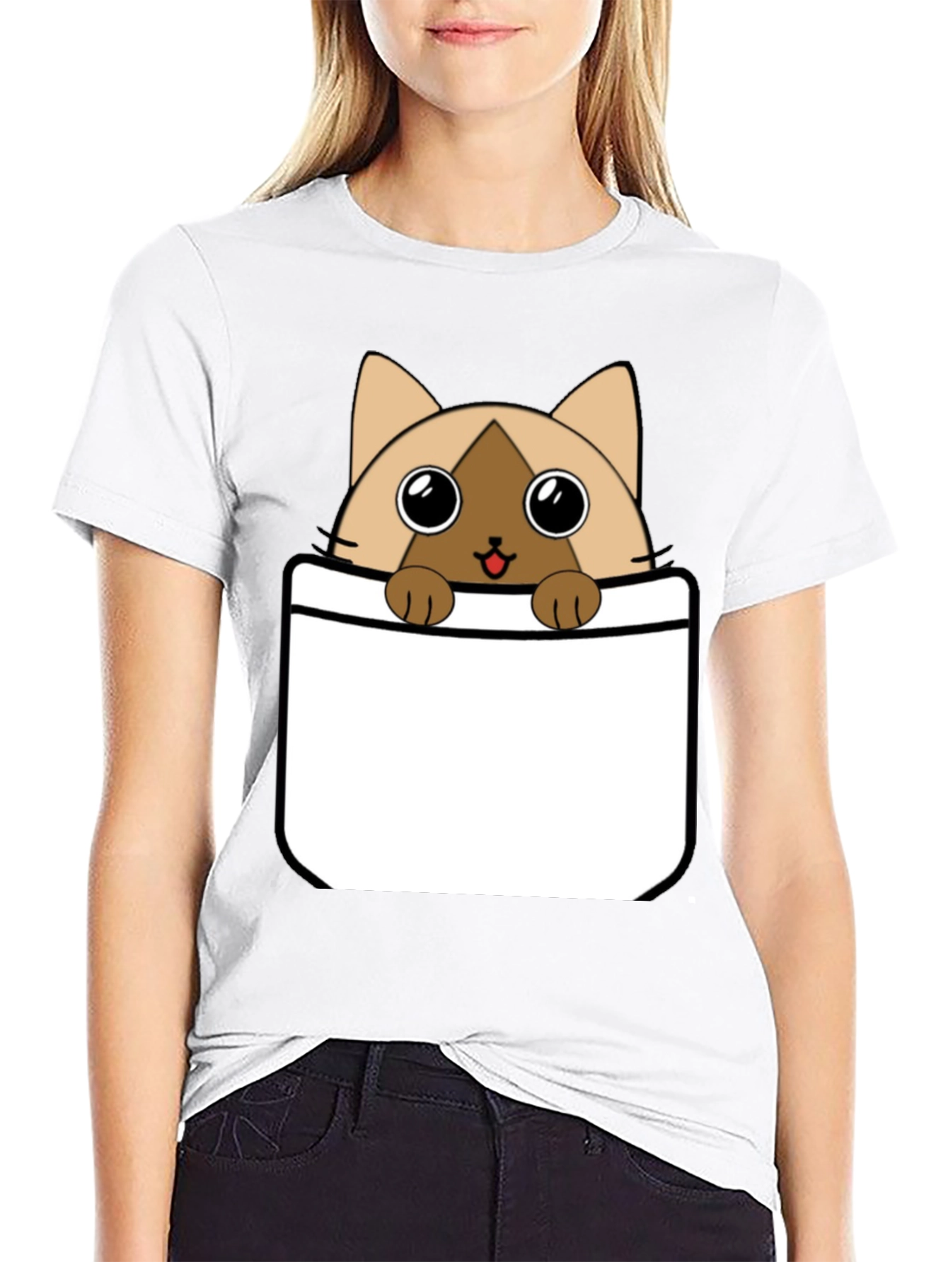 Cat Pocket T-Shirt: Cute Cartoon Kitten Tee