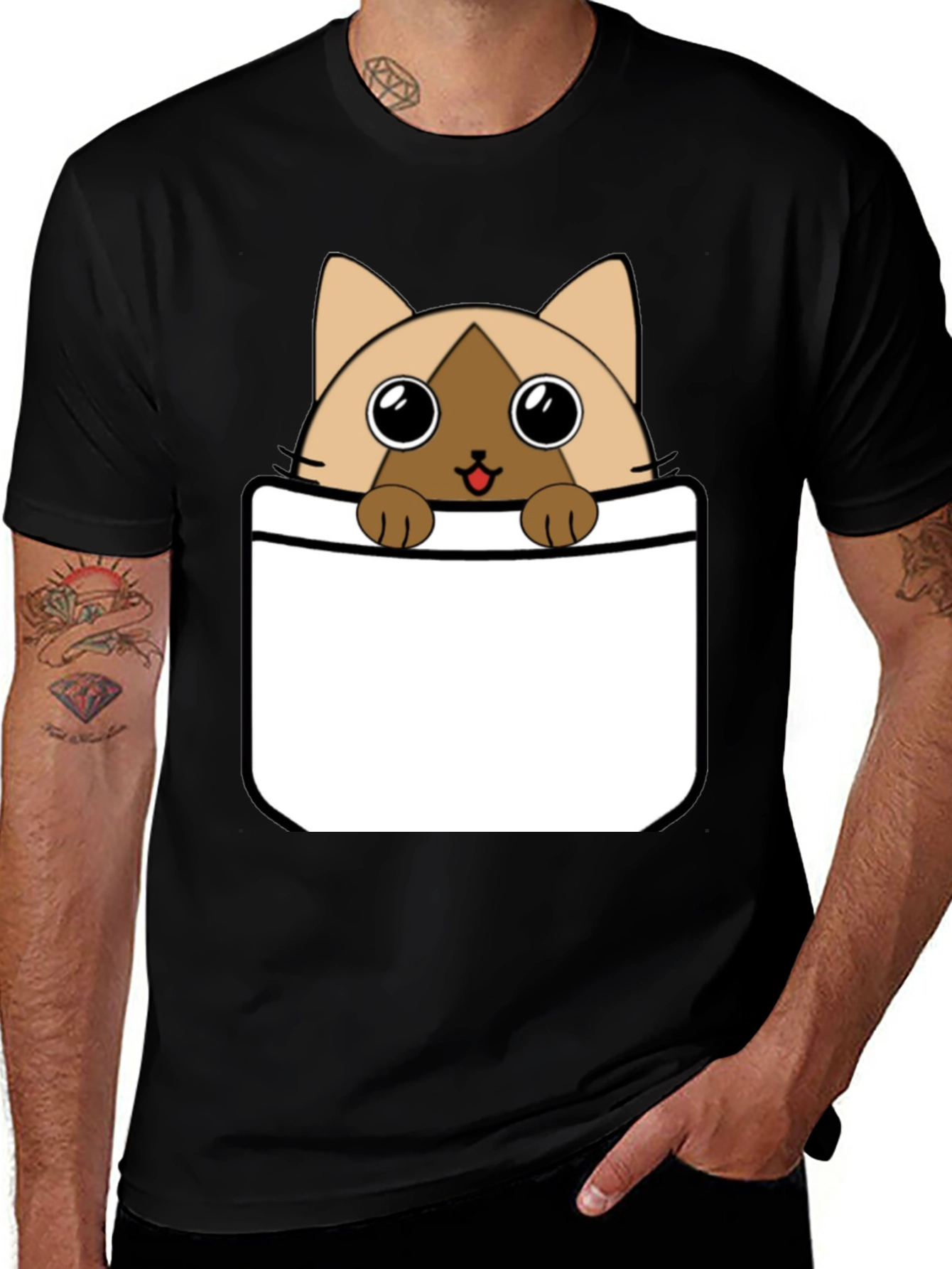 Cat Pocket T-Shirt: Cute Cartoon Kitten Tee