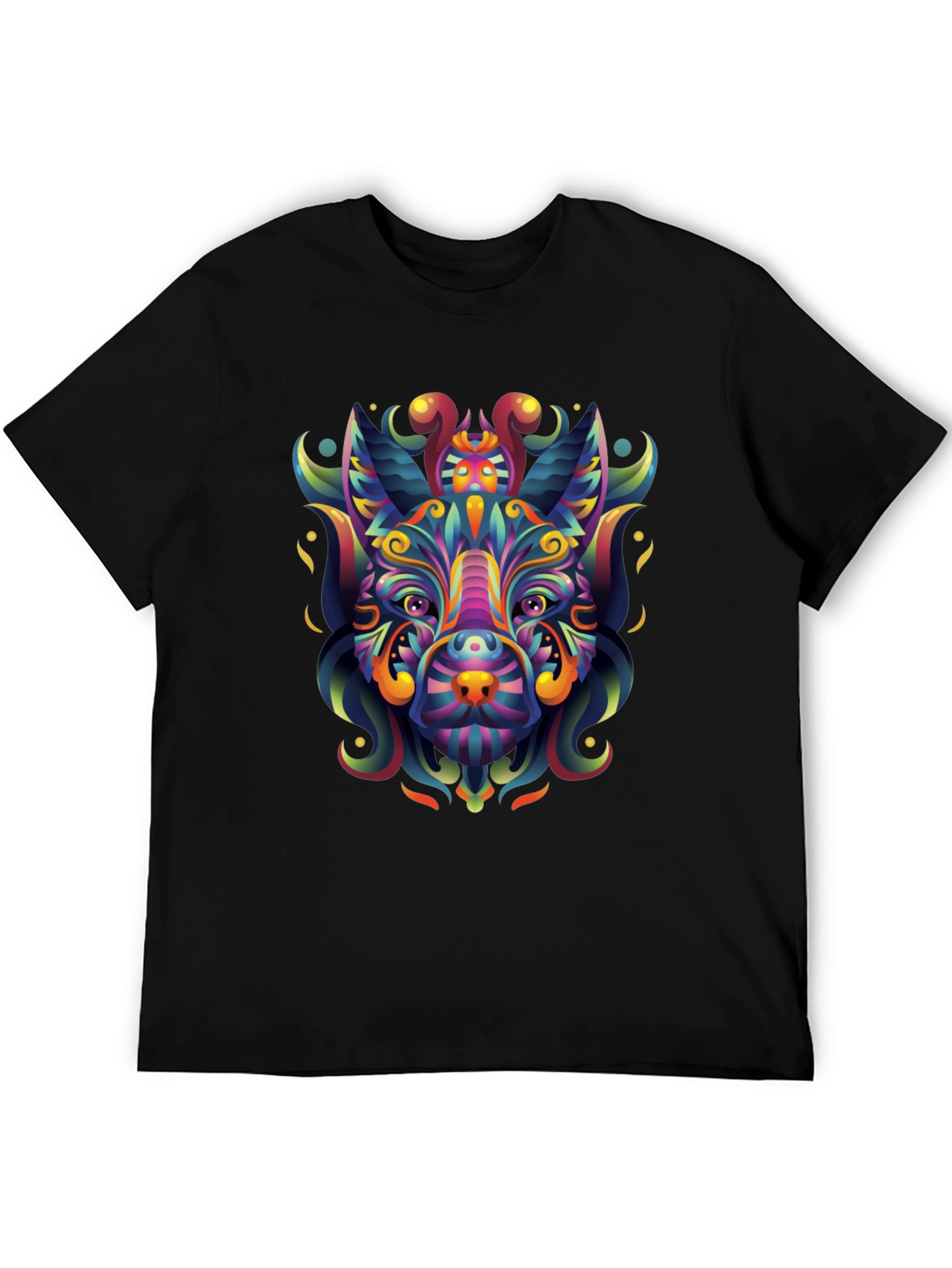 Psychedelic Animal Graphic Tee - Mens Black T-Shirt