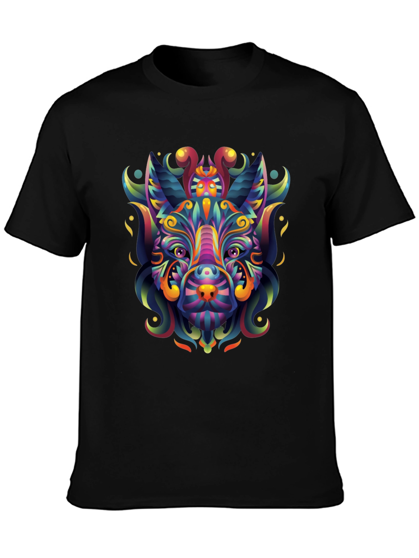 Psychedelic Animal Graphic Tee - Mens Black T-Shirt
