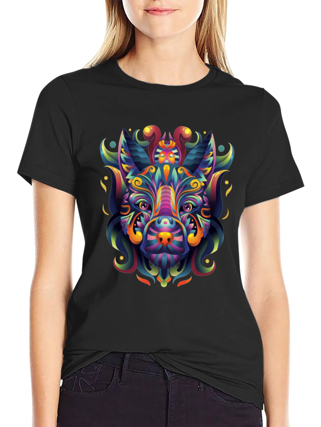 Psychedelic Animal Graphic Tee - Mens Black T-Shirt