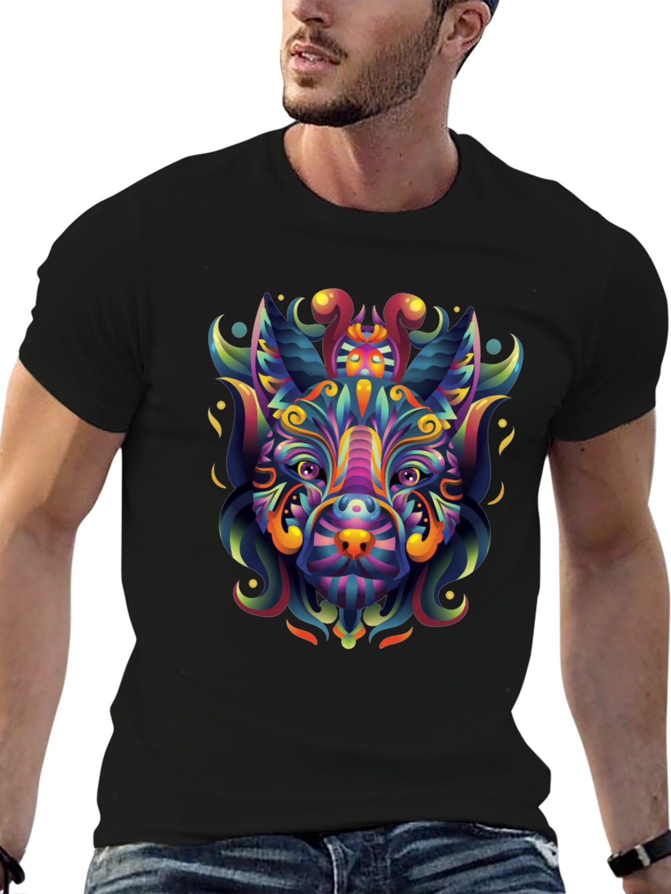 Psychedelic Animal Graphic Tee - Mens Black T-Shirt