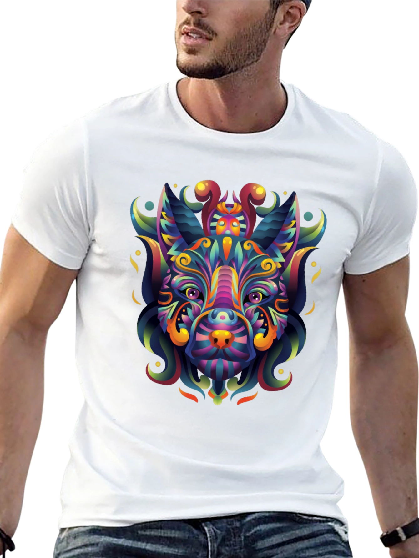 Psychedelic Animal Graphic Tee - Mens Black T-Shirt