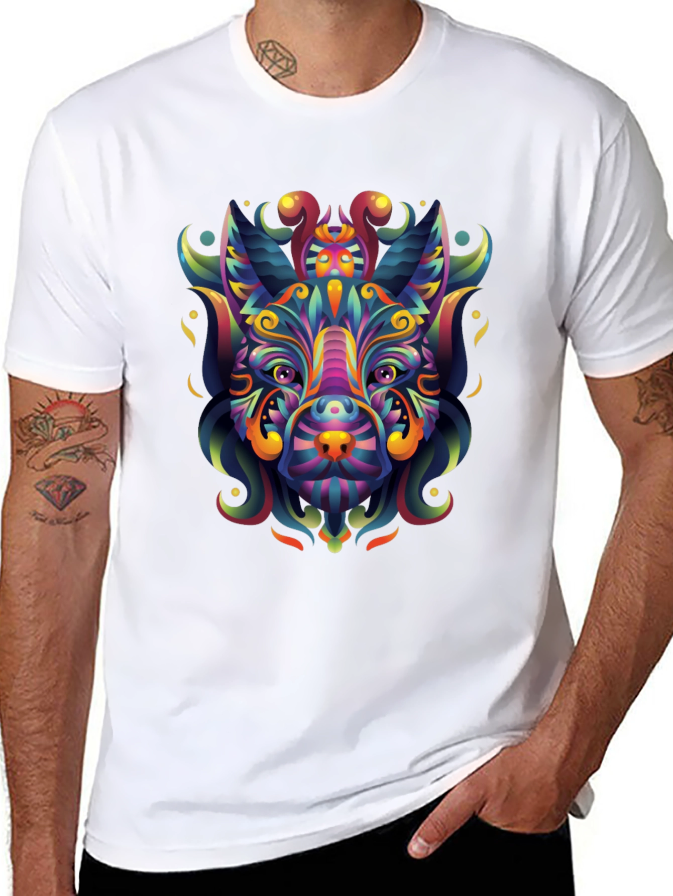 Psychedelic Animal Graphic Tee - Mens Black T-Shirt