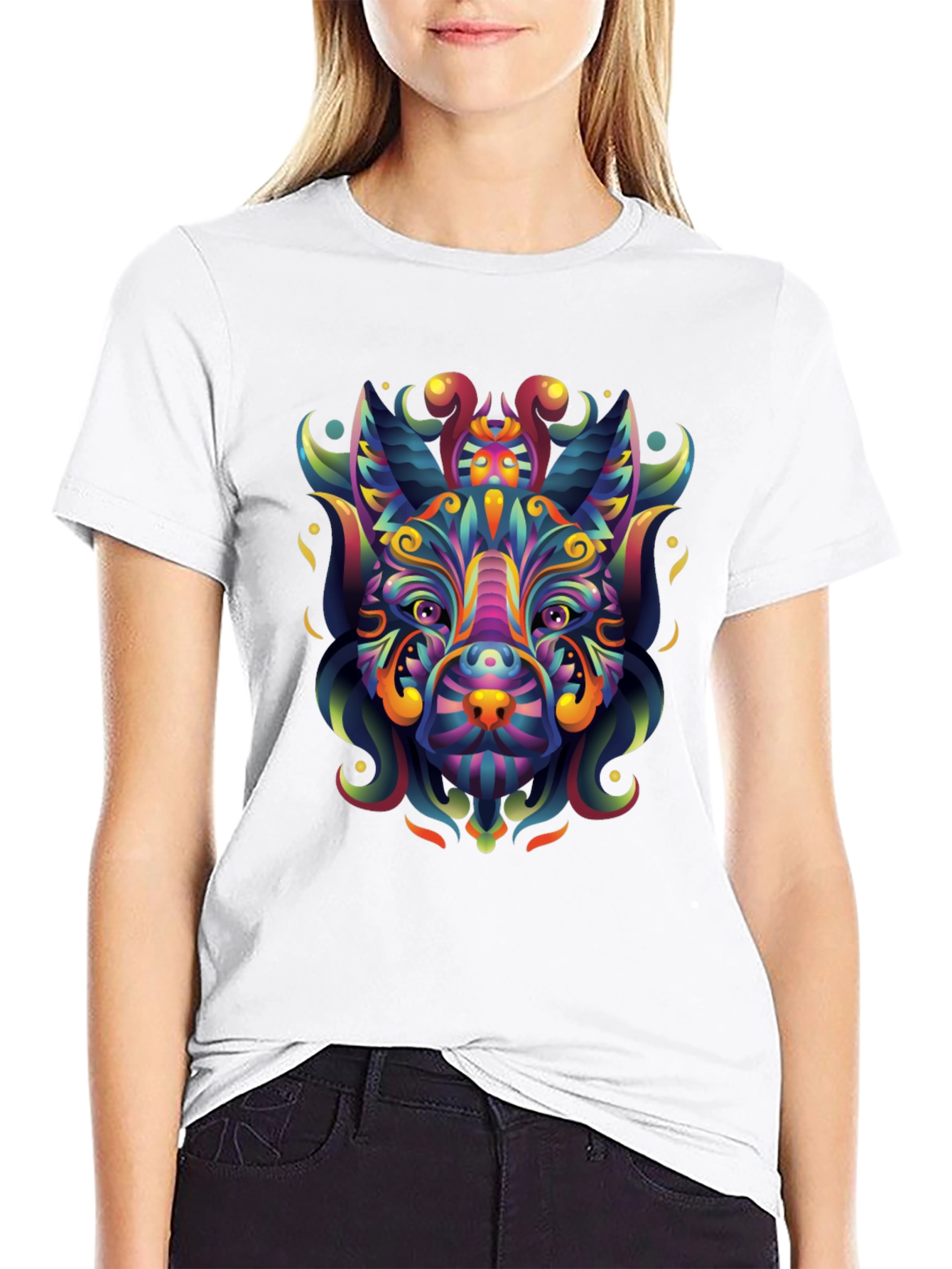 Psychedelic Animal Graphic Tee - Mens Black T-Shirt