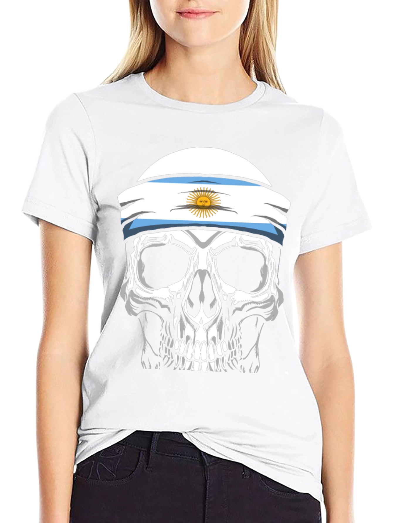 Argentina Flag Skull Graphic T-Shirt