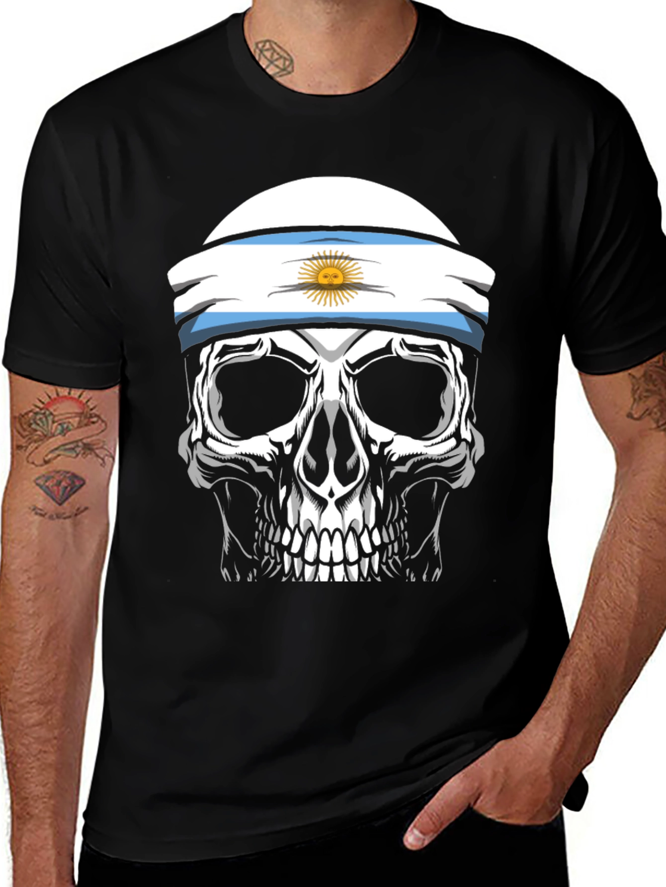 Argentina Flag Skull Graphic T-Shirt