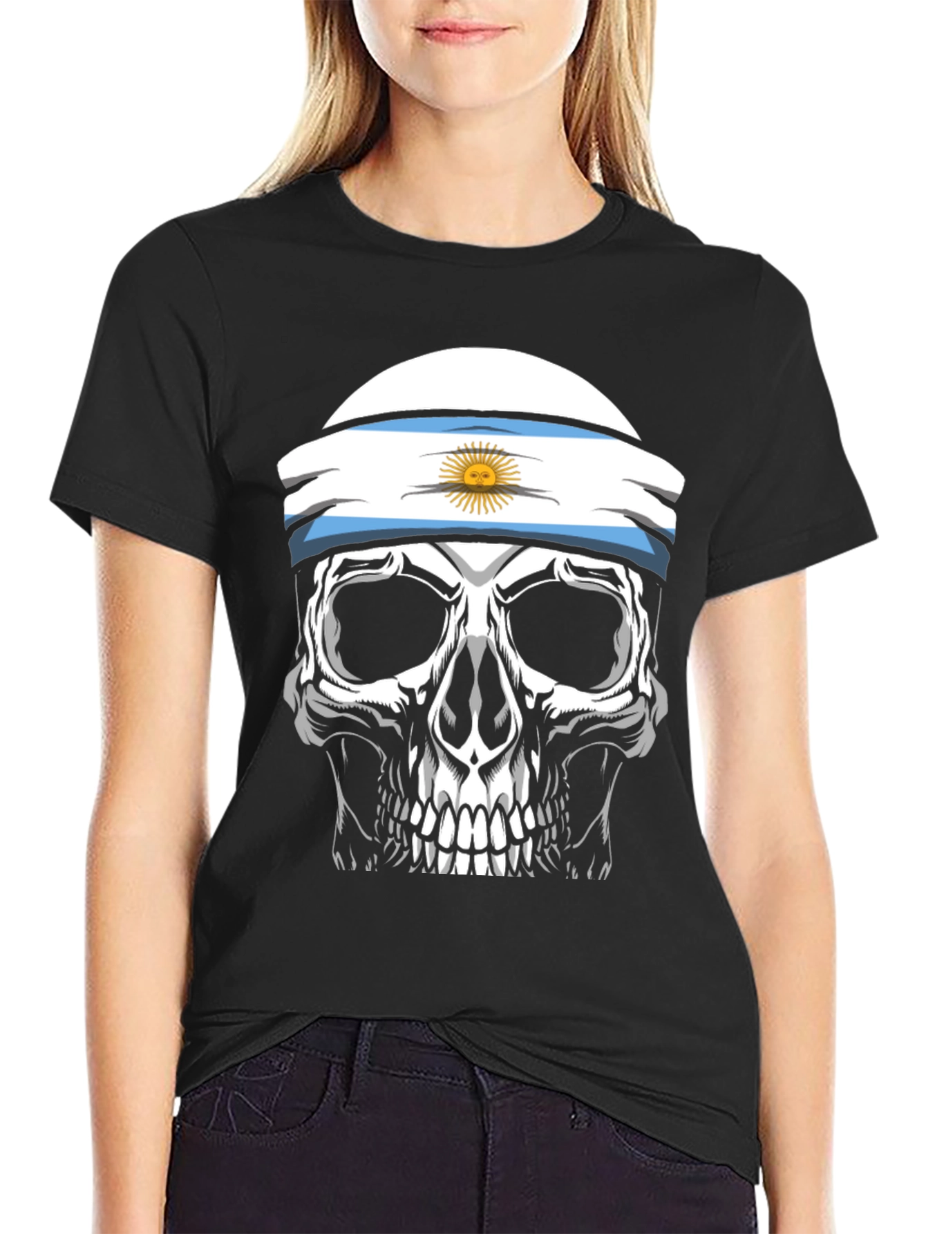Argentina Flag Skull Graphic T-Shirt
