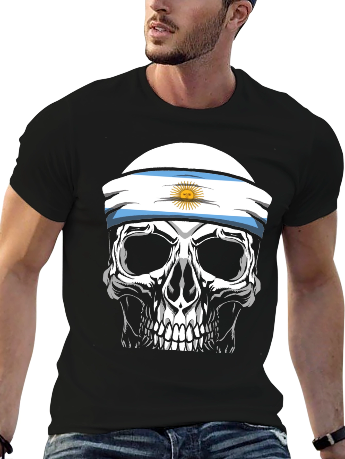 Argentina Flag Skull Graphic T-Shirt