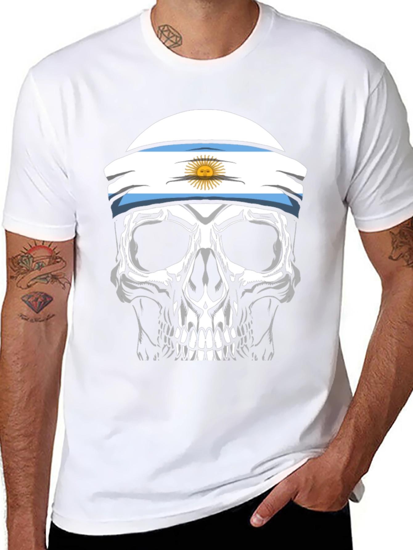 Argentina Flag Skull Graphic T-Shirt