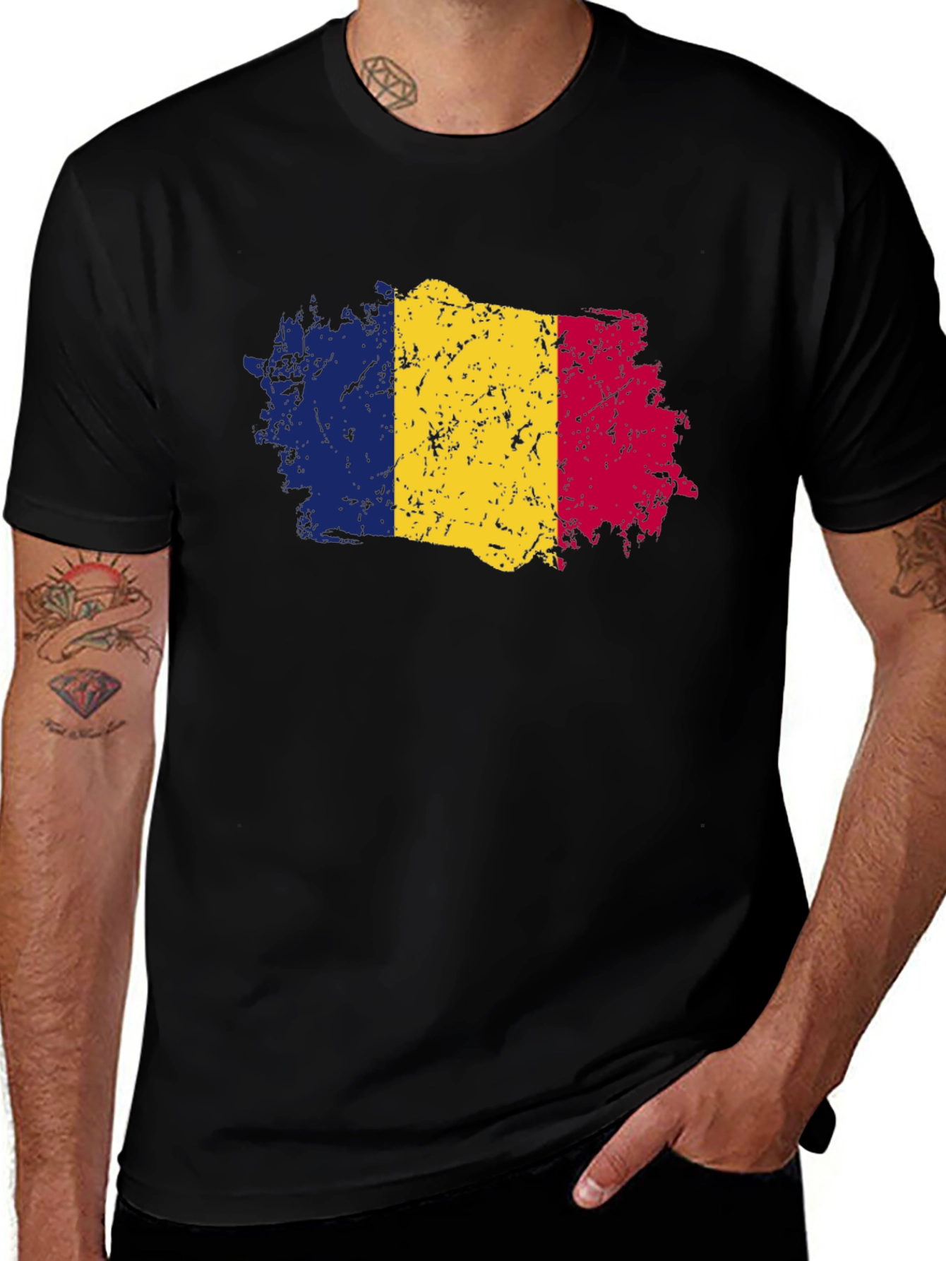 Romania Flag Graphic T-Shirt - Distressed Look