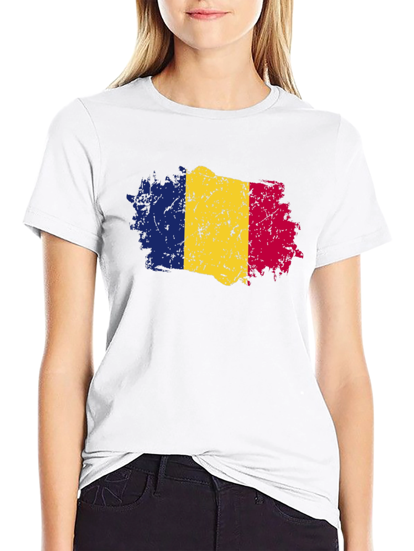 Romania Flag Graphic T-Shirt - Distressed Look