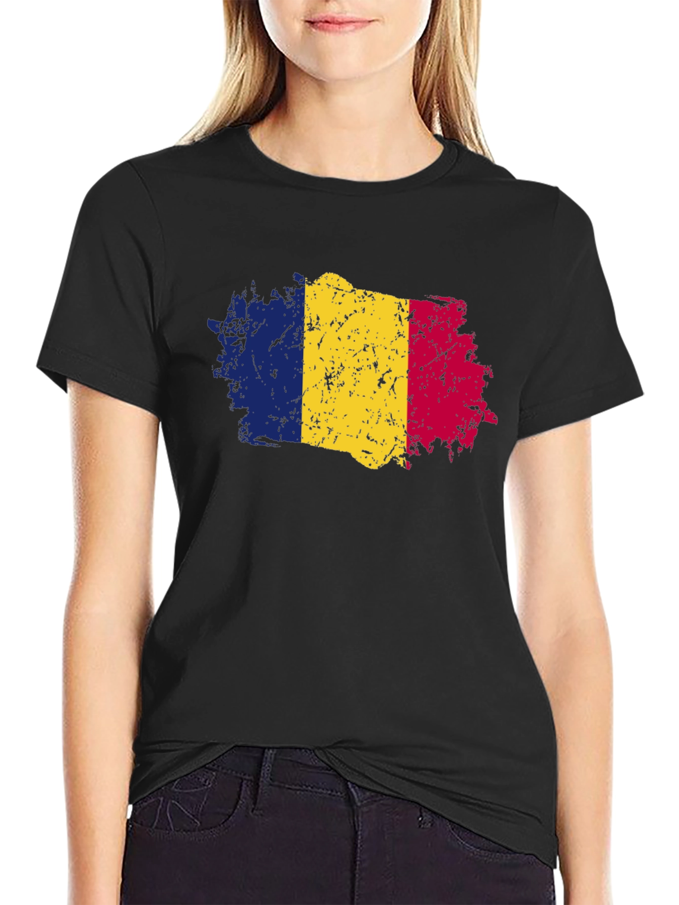 Romania Flag Graphic T-Shirt - Distressed Look