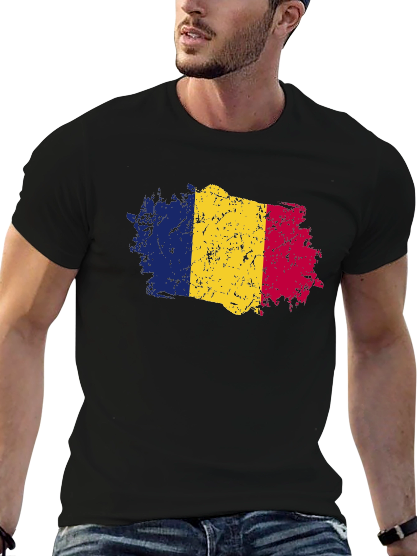 Romania Flag Graphic T-Shirt - Distressed Look